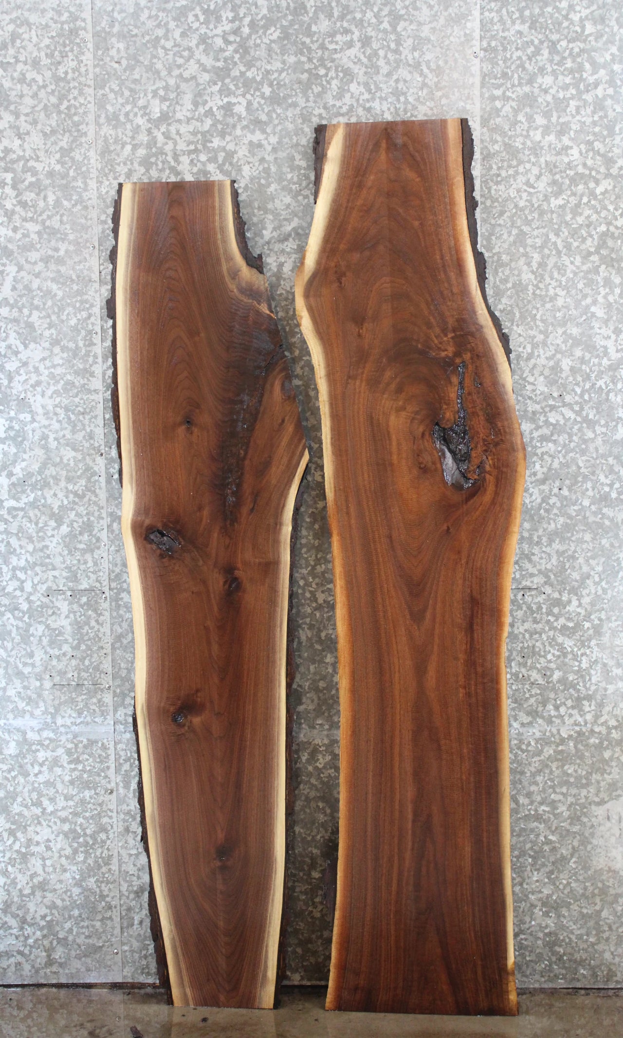 2- Salvaged Live Edge Black Walnut Bar Top Slabs 39146-39147