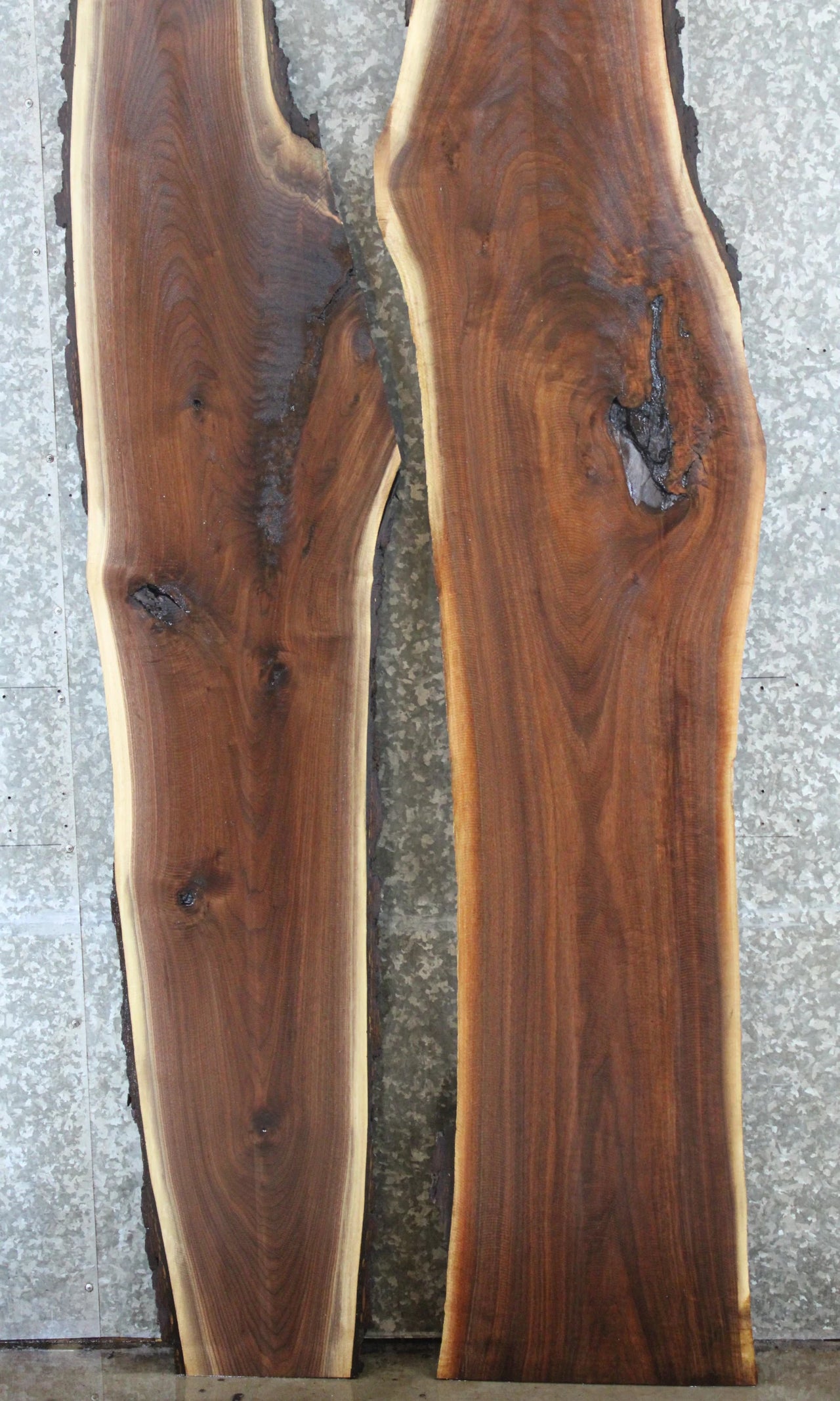 2- Salvaged Live Edge Black Walnut Bar Top Slabs 39146-39147