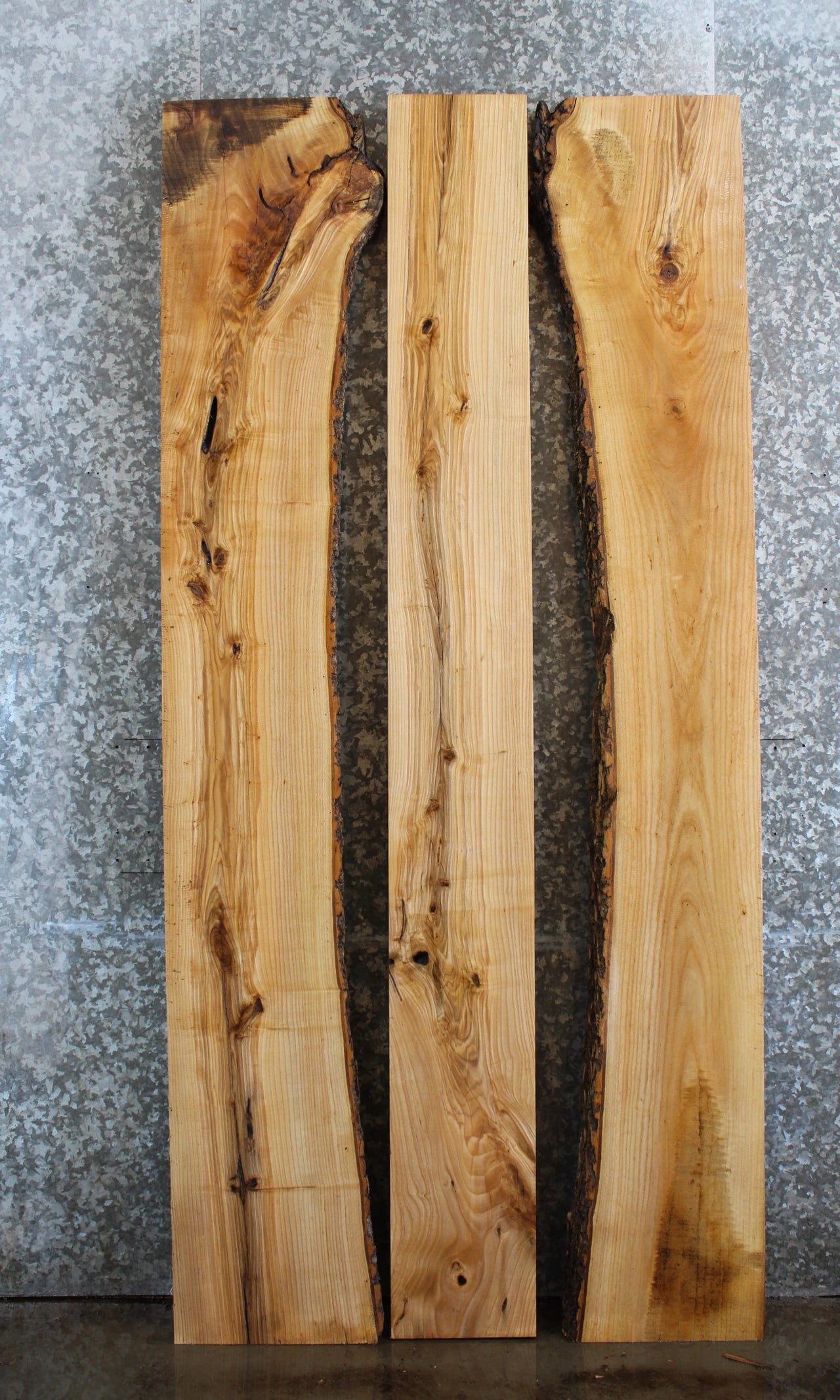 3- Ash Live Edge Bookmatched Dining Table Top Slab Set 39198-39200
