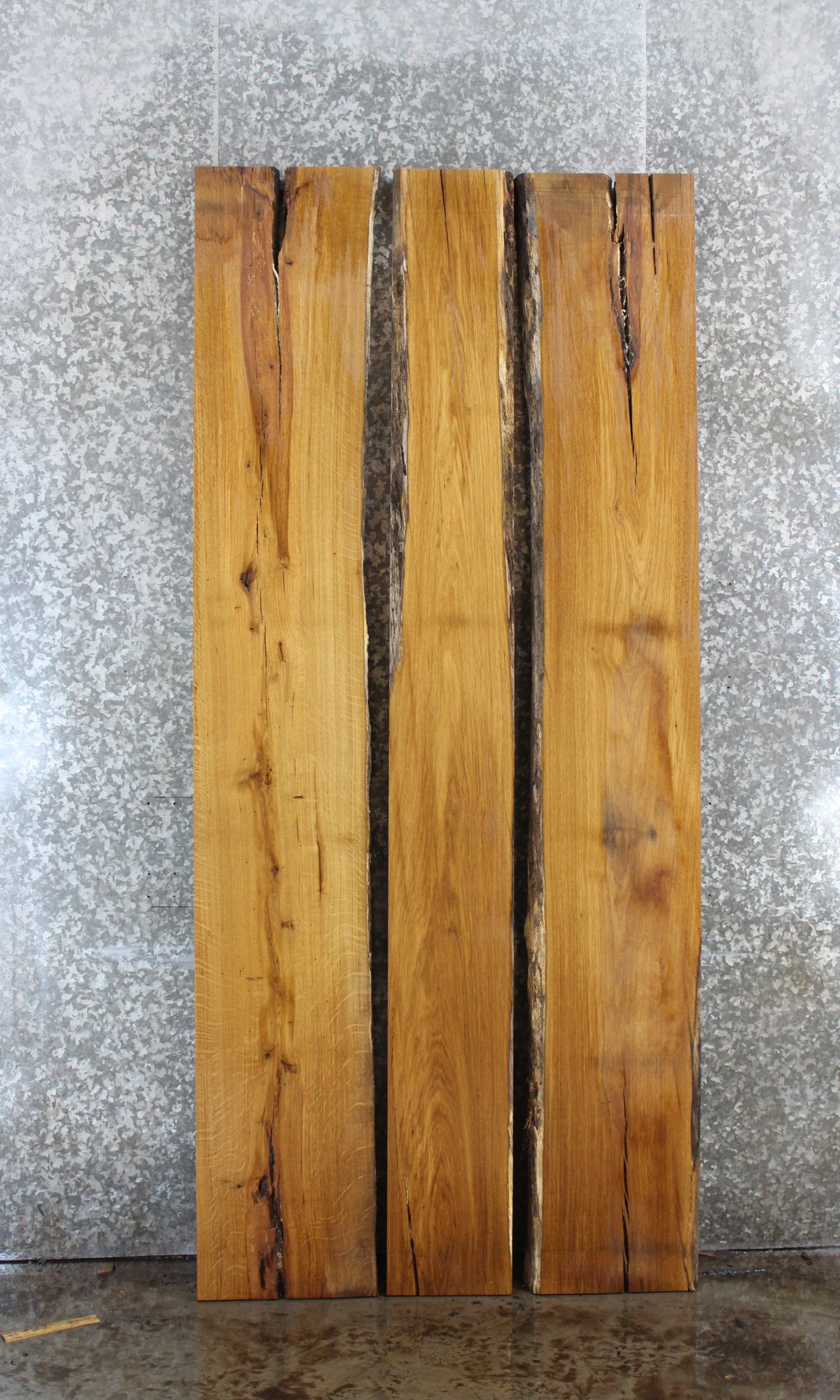3- White Oak Live Edge Bookmatch Dining Table Top Slabs 39206-39208