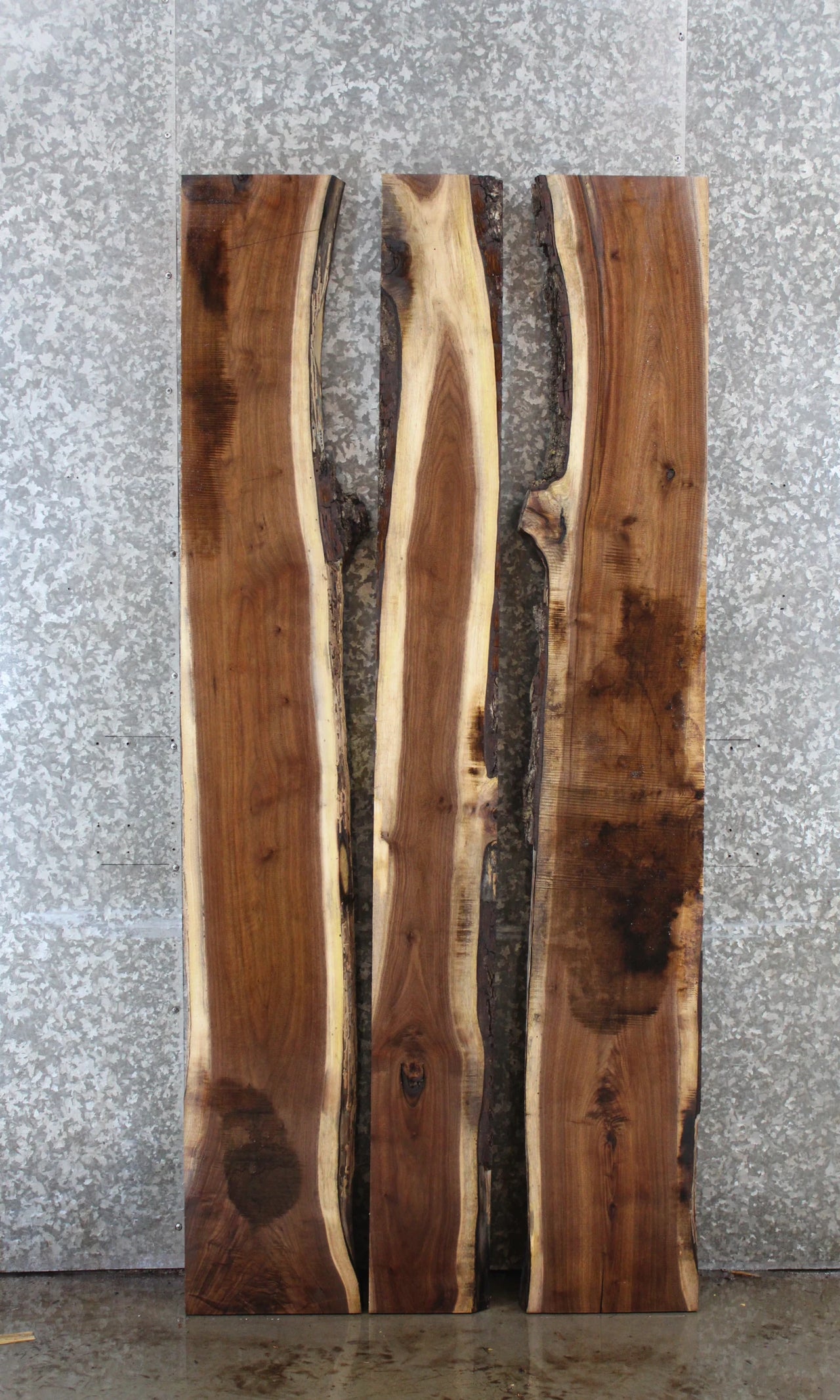 3- Rustic Black Walnut Live Edge Book Match Kitchen Table Set 39265-39267