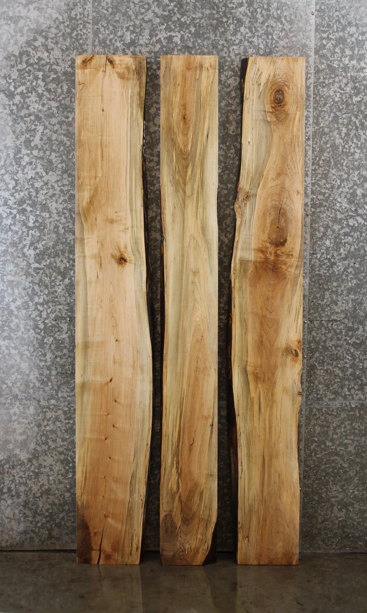 3- Maple Bookmatched Live Edge Table Top Set 39297-39299