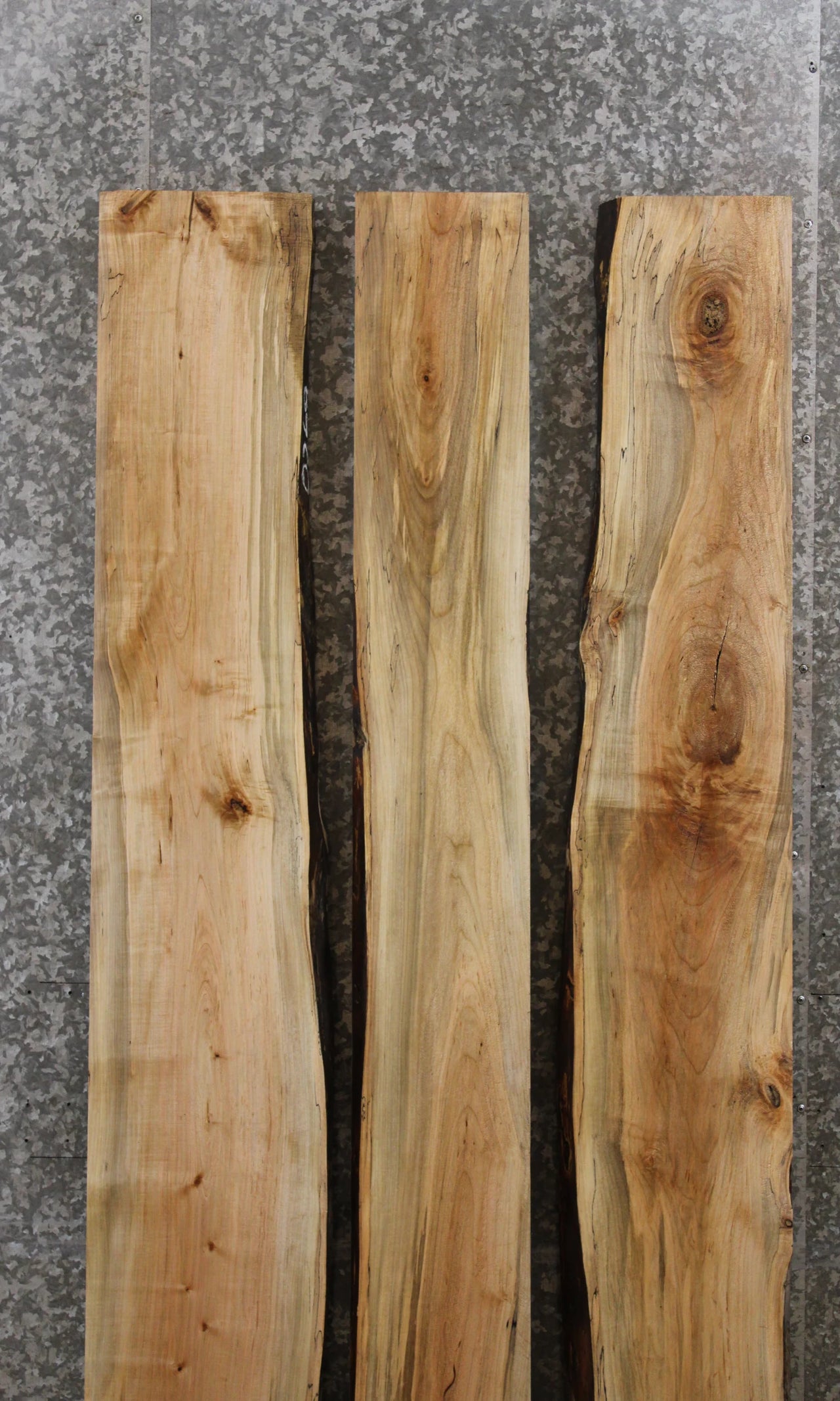 3- Maple Bookmatched Live Edge Table Top Set 39297-39299