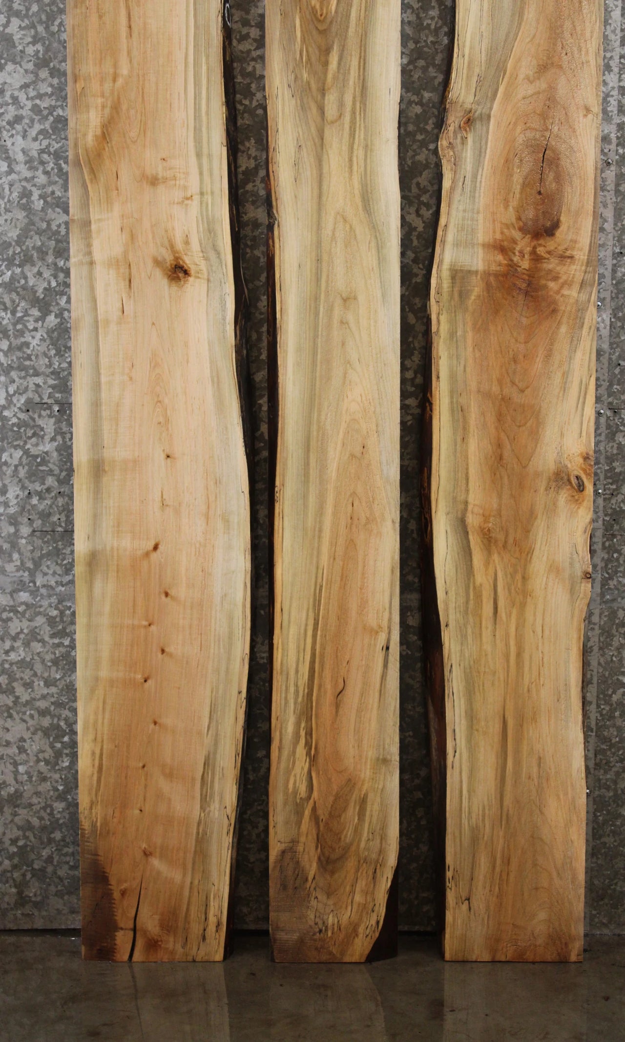 3- Maple Bookmatched Live Edge Wood Slab Table Top Set 39297-39299