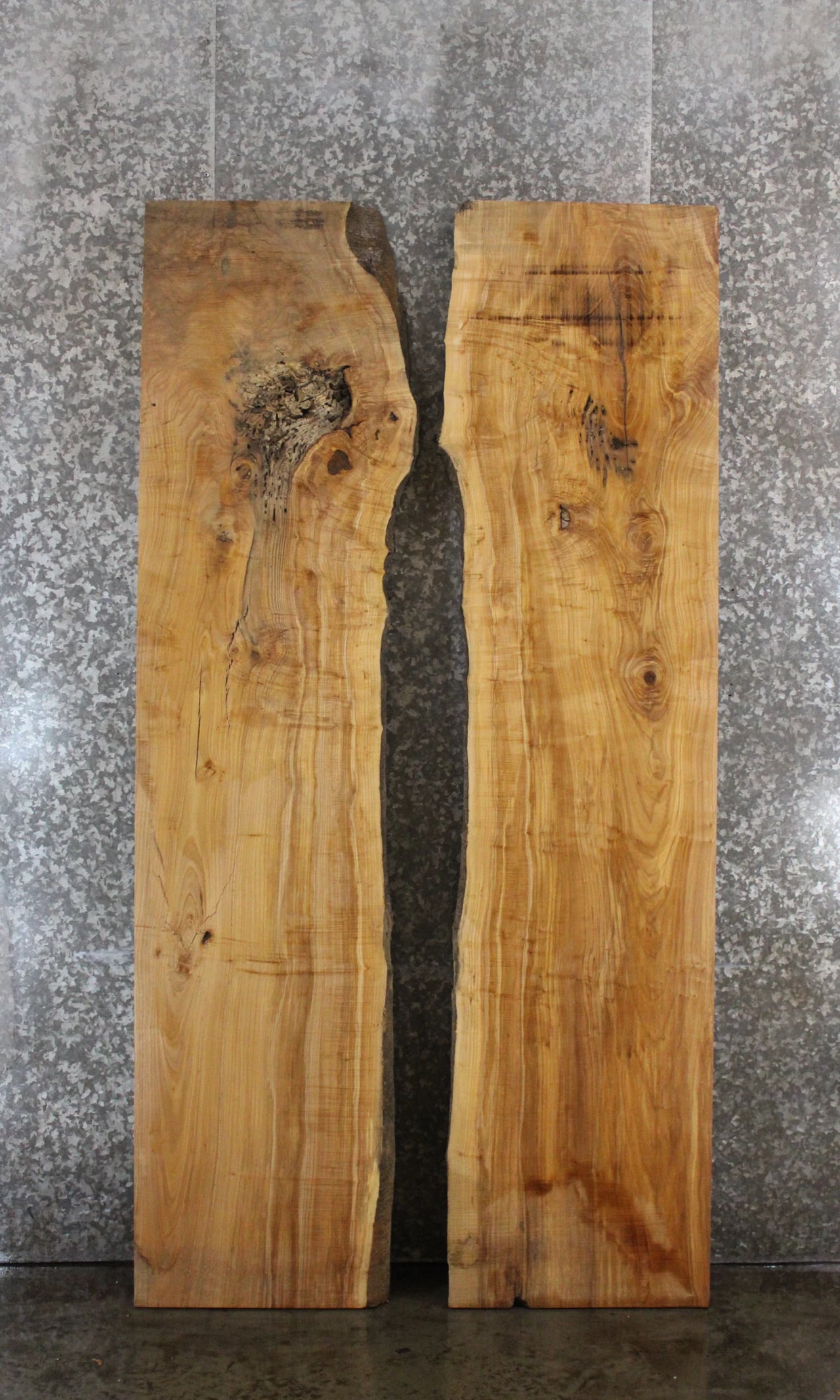 2- Salvaged Bookmatch Live Edge Ash Dining Table Top Set 39315-39316