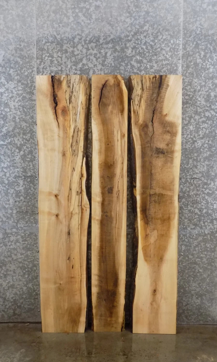 3- Live Edge Bookmatched Spalted Maple Dining Table Top Slab 39323-39325