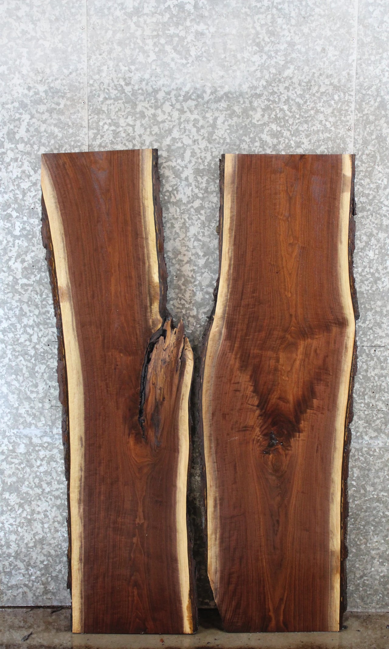 2- Rustic Live Edge Black Walnut Table Top Slab, Epoxy River 39344-39345