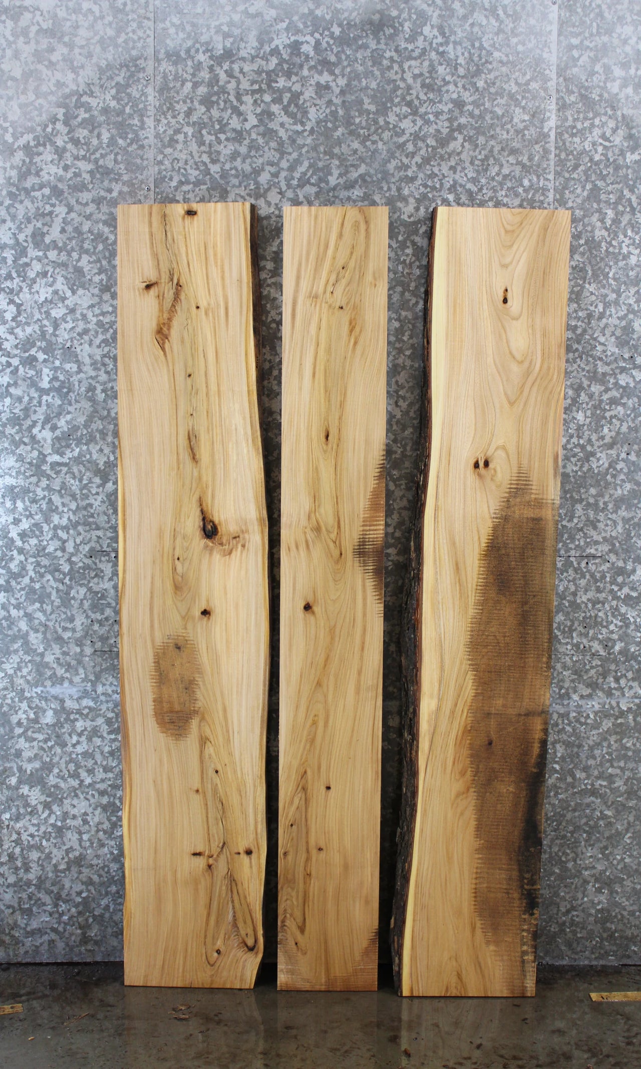 3- Ash Live Edge Book Match Dining Table Top Slabs 39378-39380