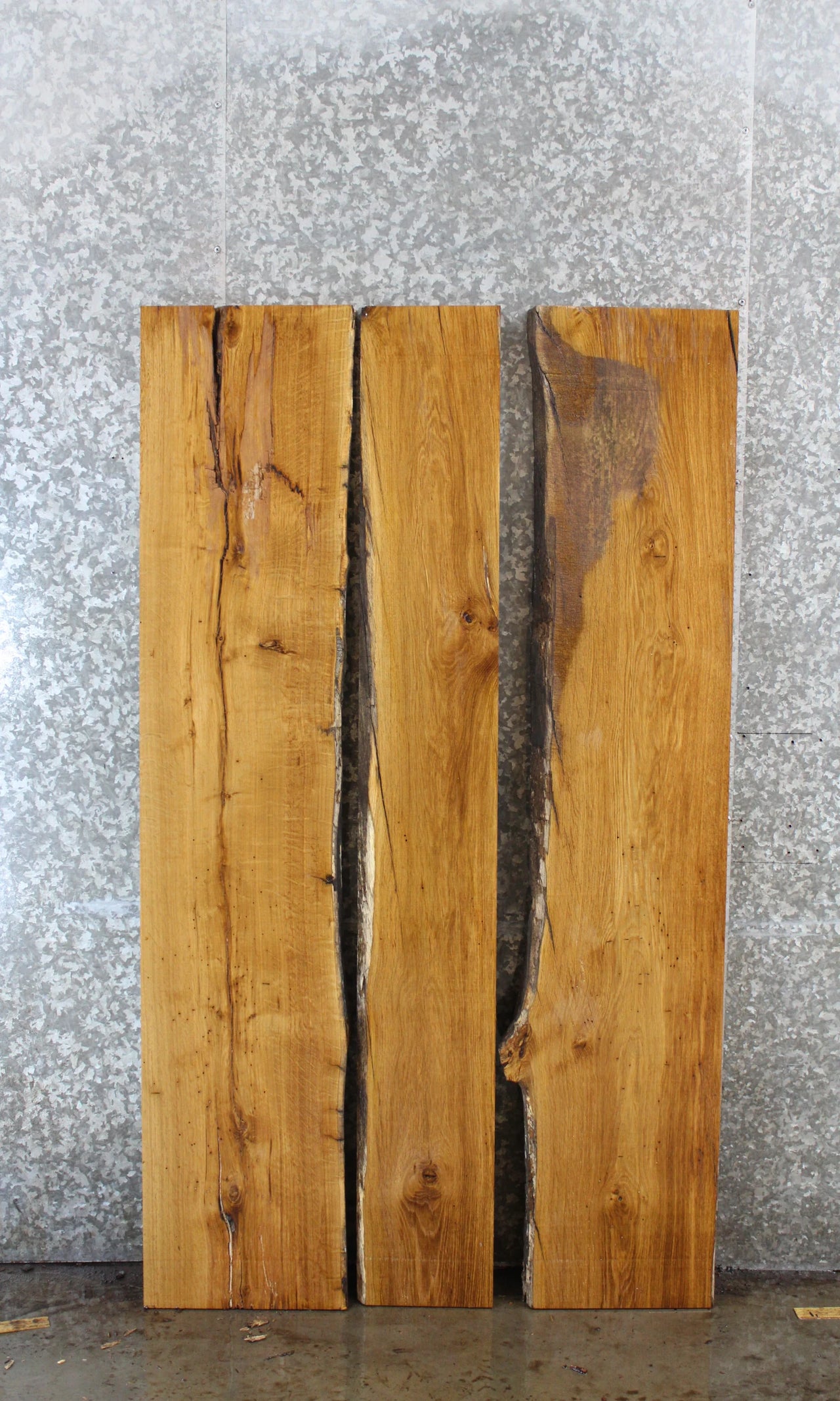 3- Oak Live Edge Book Match Dining Table Top Slabs 39381-39383