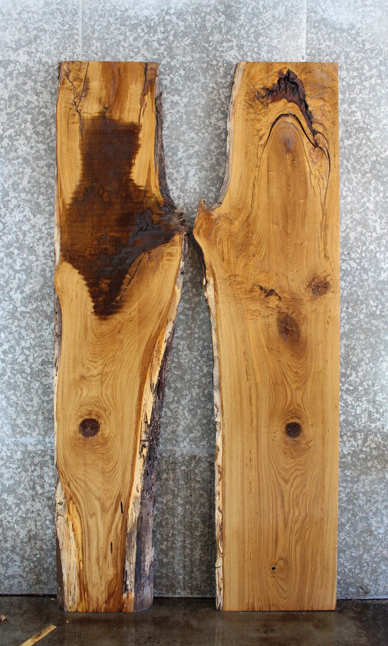 2- Bookmatched Live Edge White Oak Kitchen/Dining Table Top 39406-39407