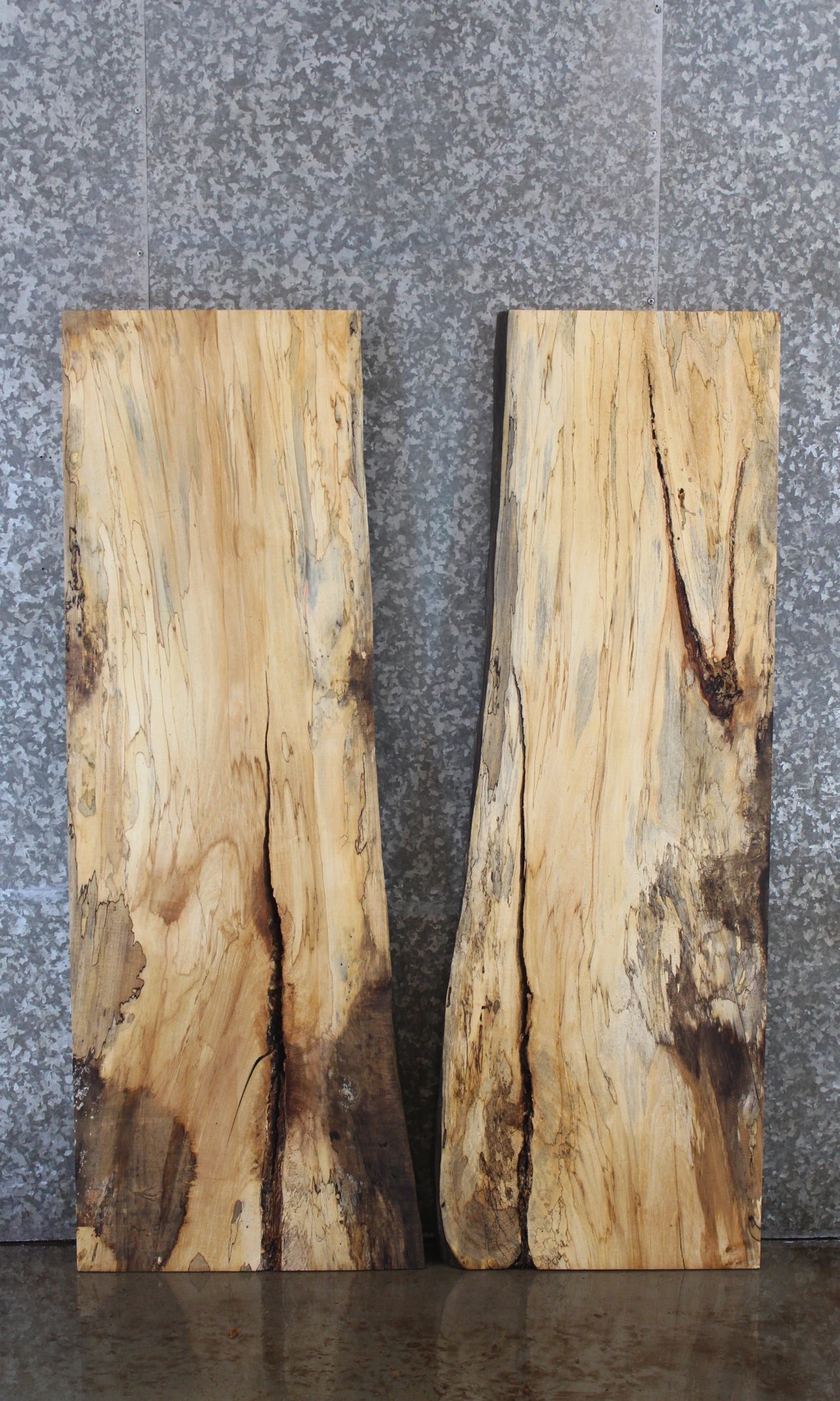 2- Spalted Maple Live Edge Dining Table Top, Desk Top Slab Set 39406-39407