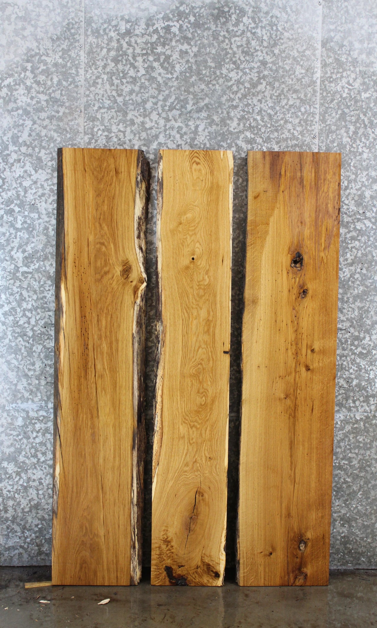 3- Oak Live Edge Book Match Dining Table Top Slabs 39415-39417