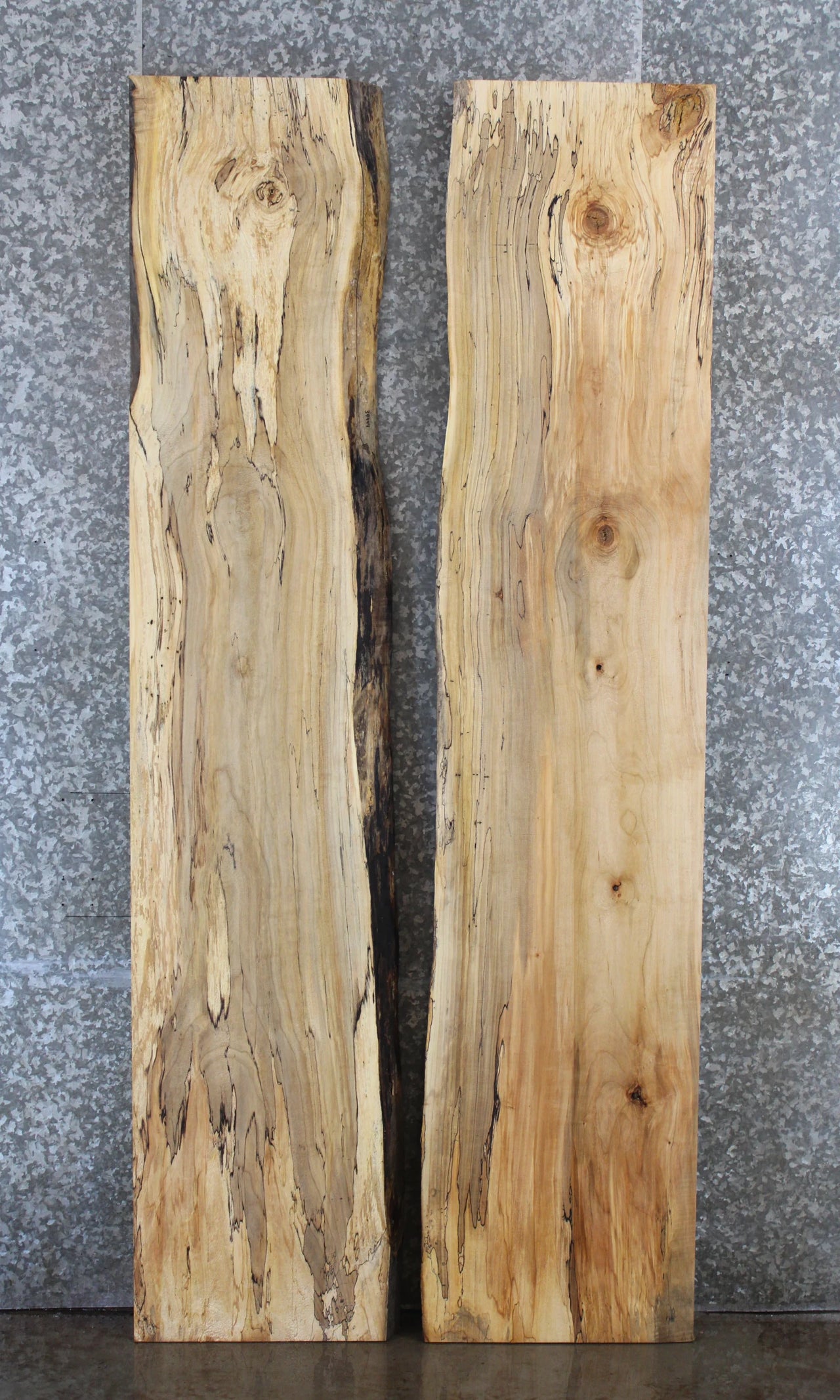 2- Rustic Spalted Maple Live Edge Wood Slab Table Top Set 39444-39445