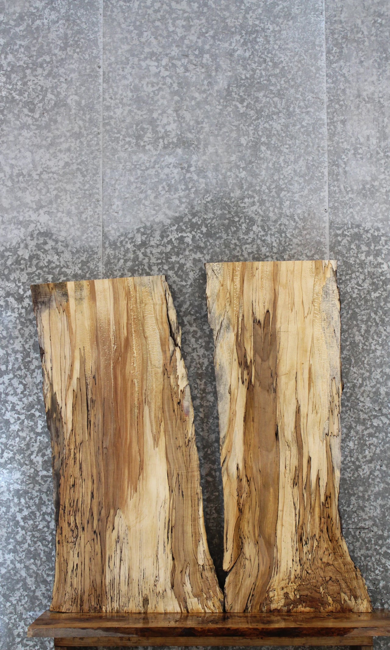 2- Natural Edge Maple Wood Slabs, Spalted, Figured Wood 40000-40001
