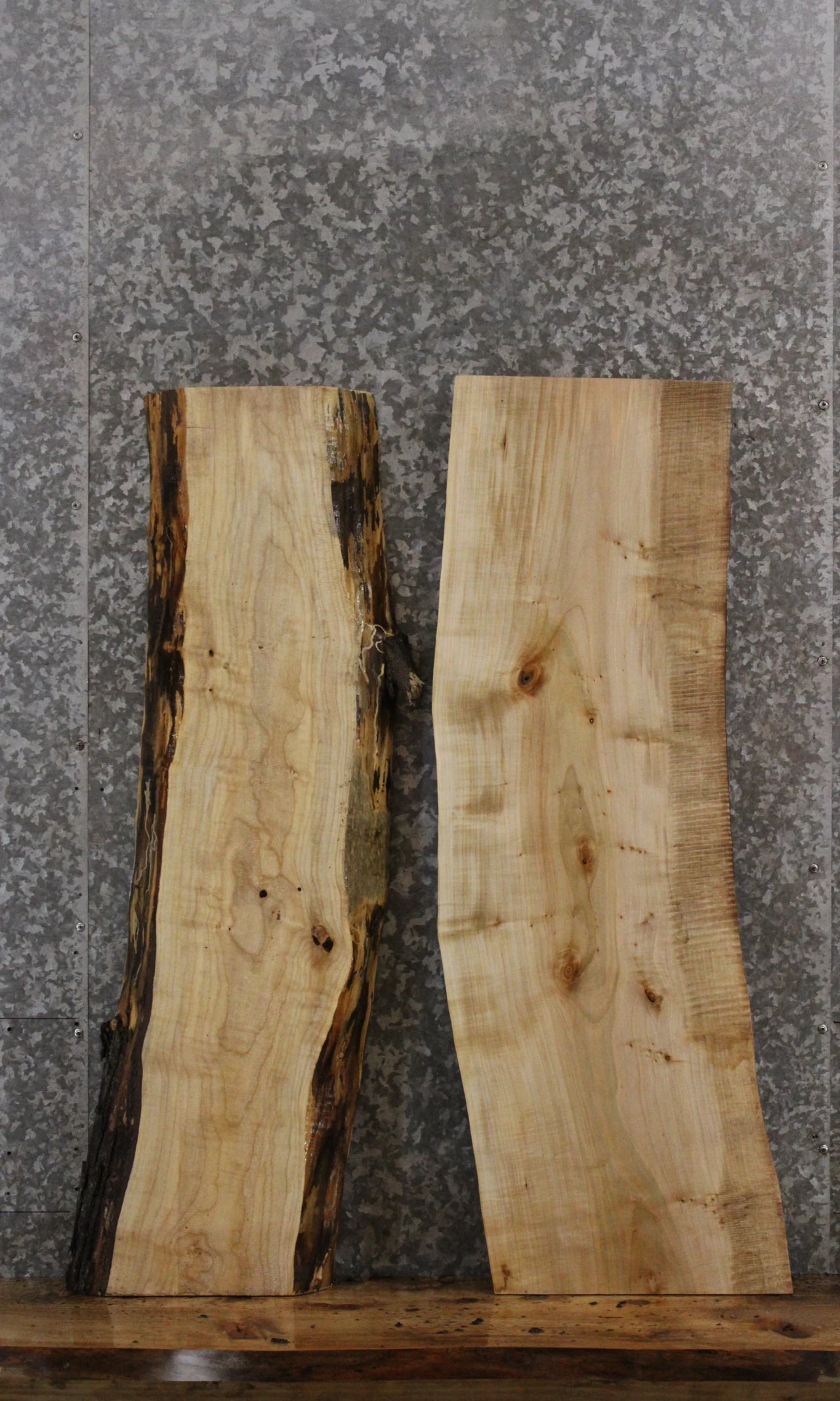 2- Maple Live Edge Wood Slabs, Book Matched Shelf, Bench Top Slab 40103