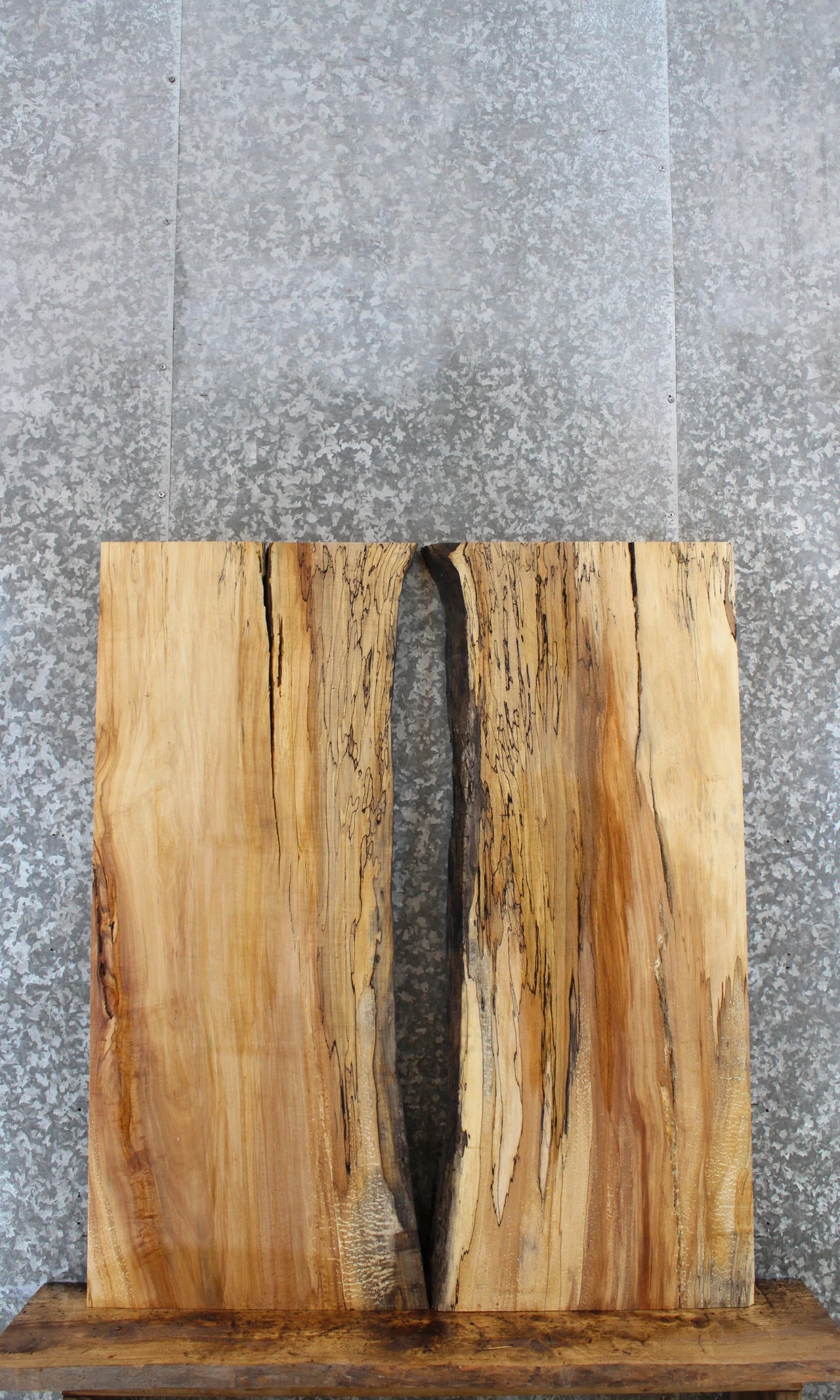 2- Bookmatched Natural Edge Maple Kitchen Table Top Slab Set 40176-40177