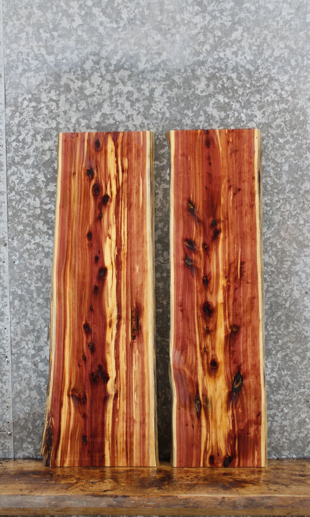 2- Natural Edge Red Cedar Console Table Top Slabs 4042-4043