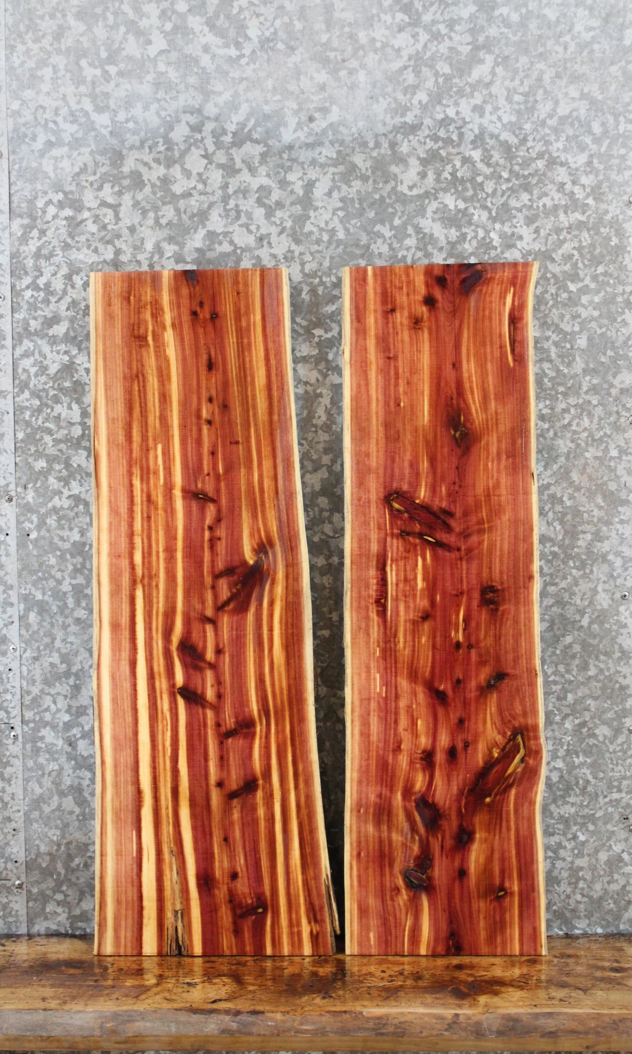 2- Natural Edge Red Cedar Console Table Top Slabs 4042-4043
