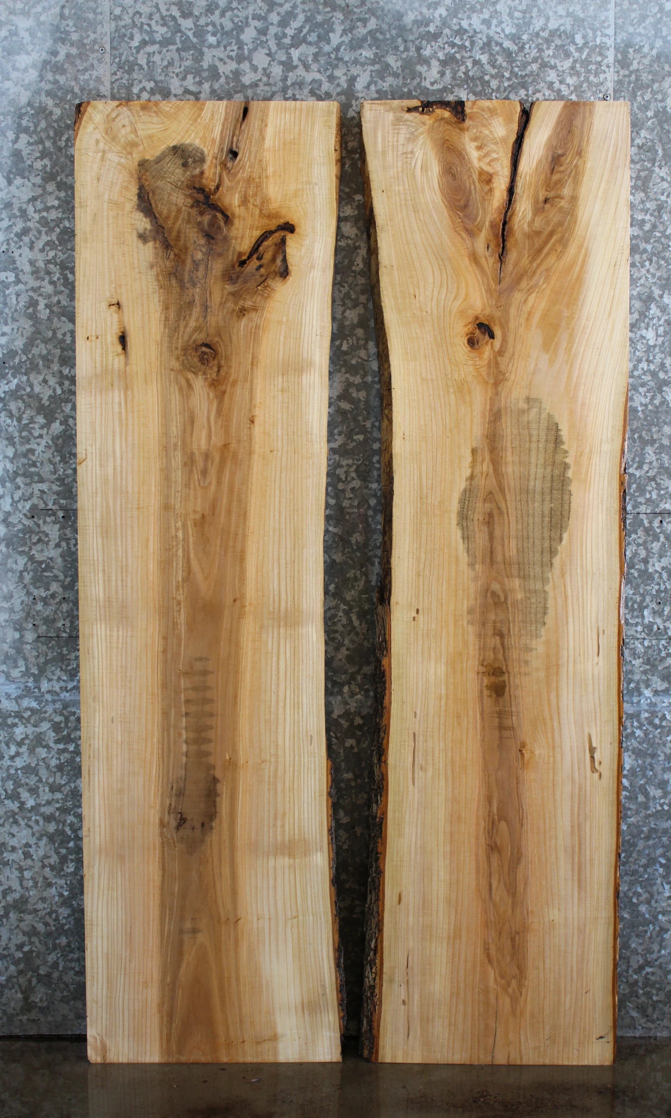 2- Ash Live Edge Bookmatched Dining Table Top Slab Set 40616-40617