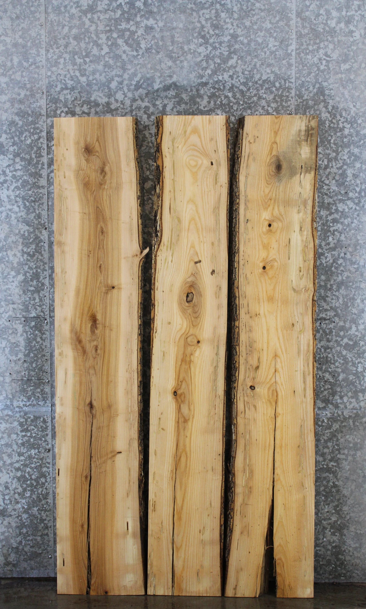 3- Bookmatched Live Edge Ash Dining Table Top, Wood Slab Set 40741-40743