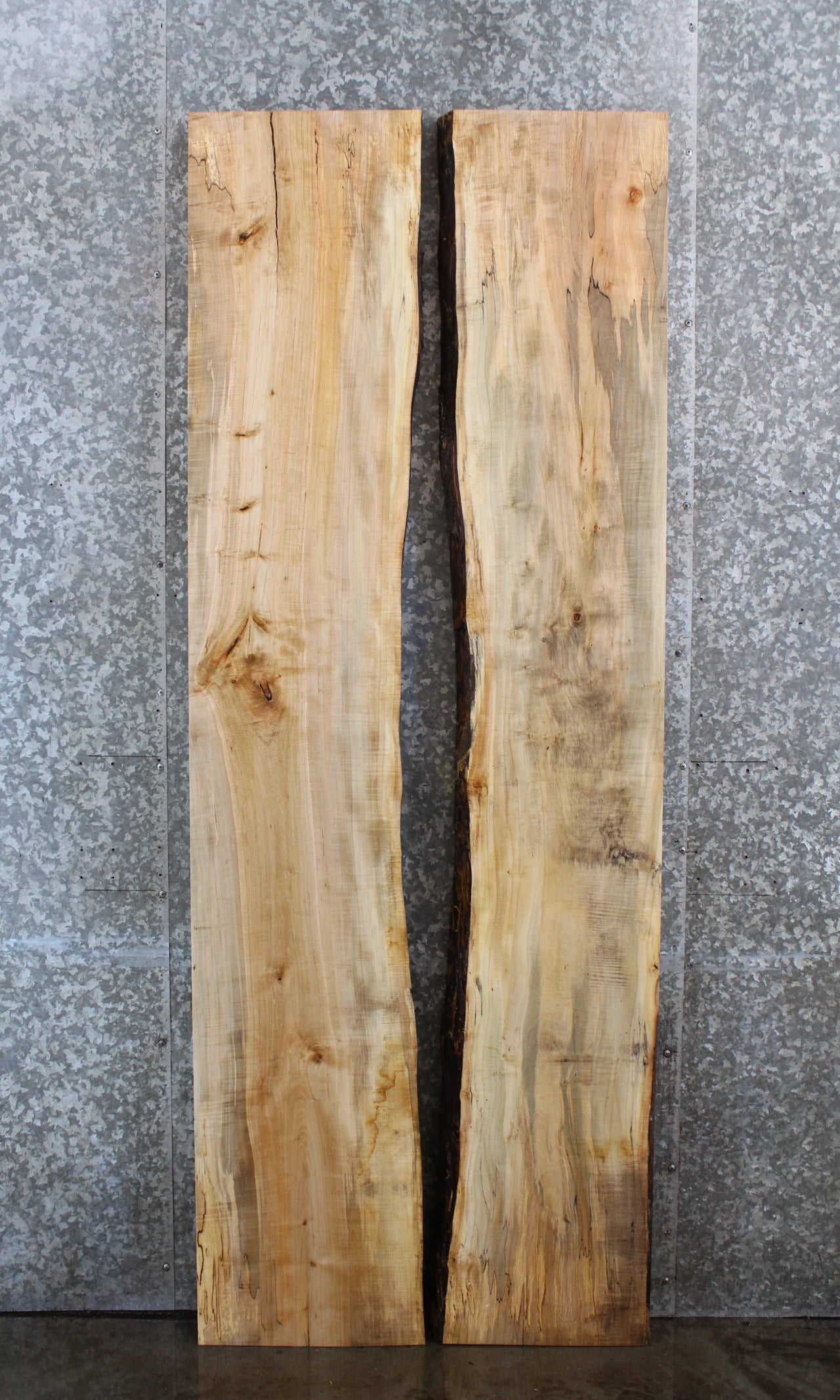 2- Bookmatched Live Edge Spalted Maple Dining Table Top Slab 40750-40751
