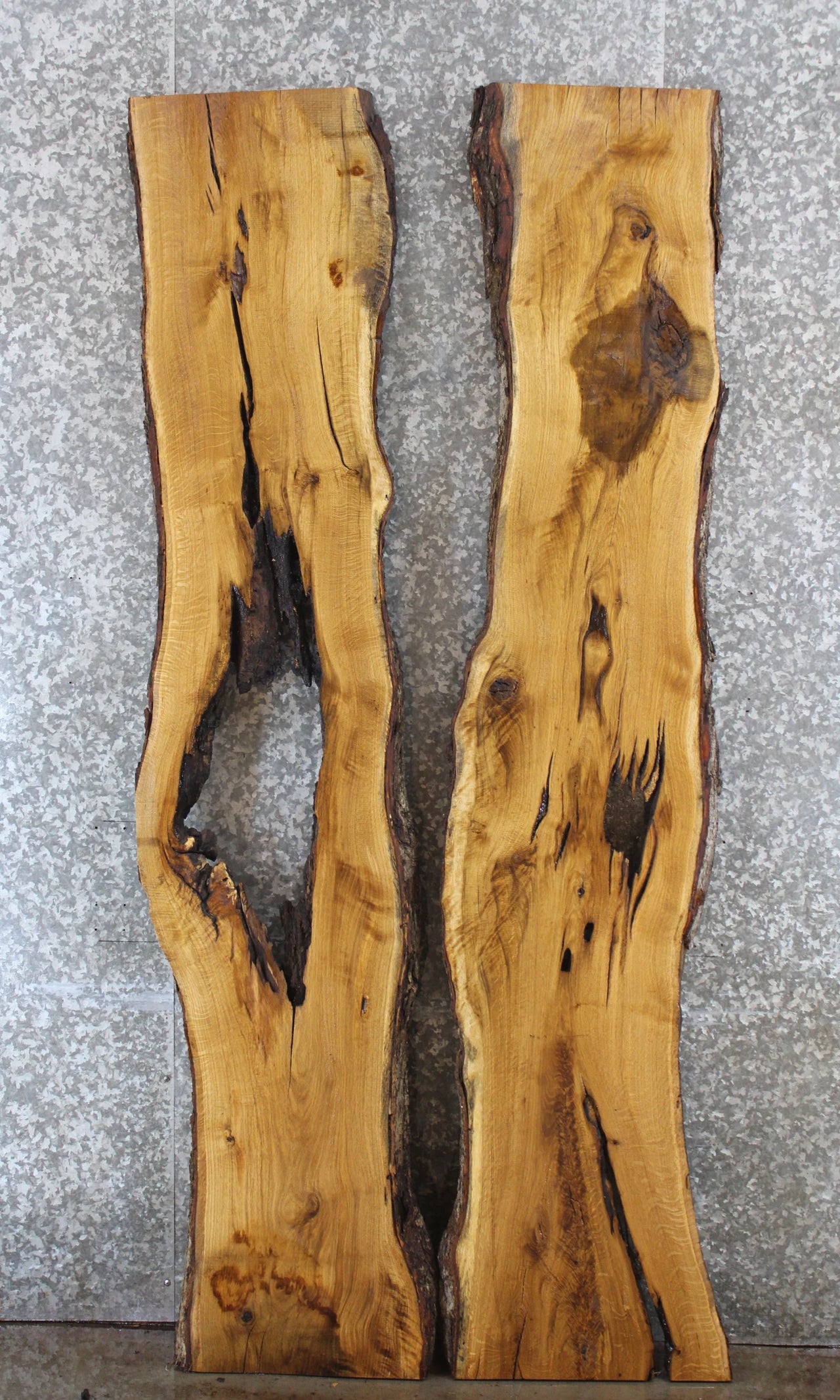 2- Hardwood Oak Live Edge Wood Slabs, Epoxy Dining Table Project 40752-40753
