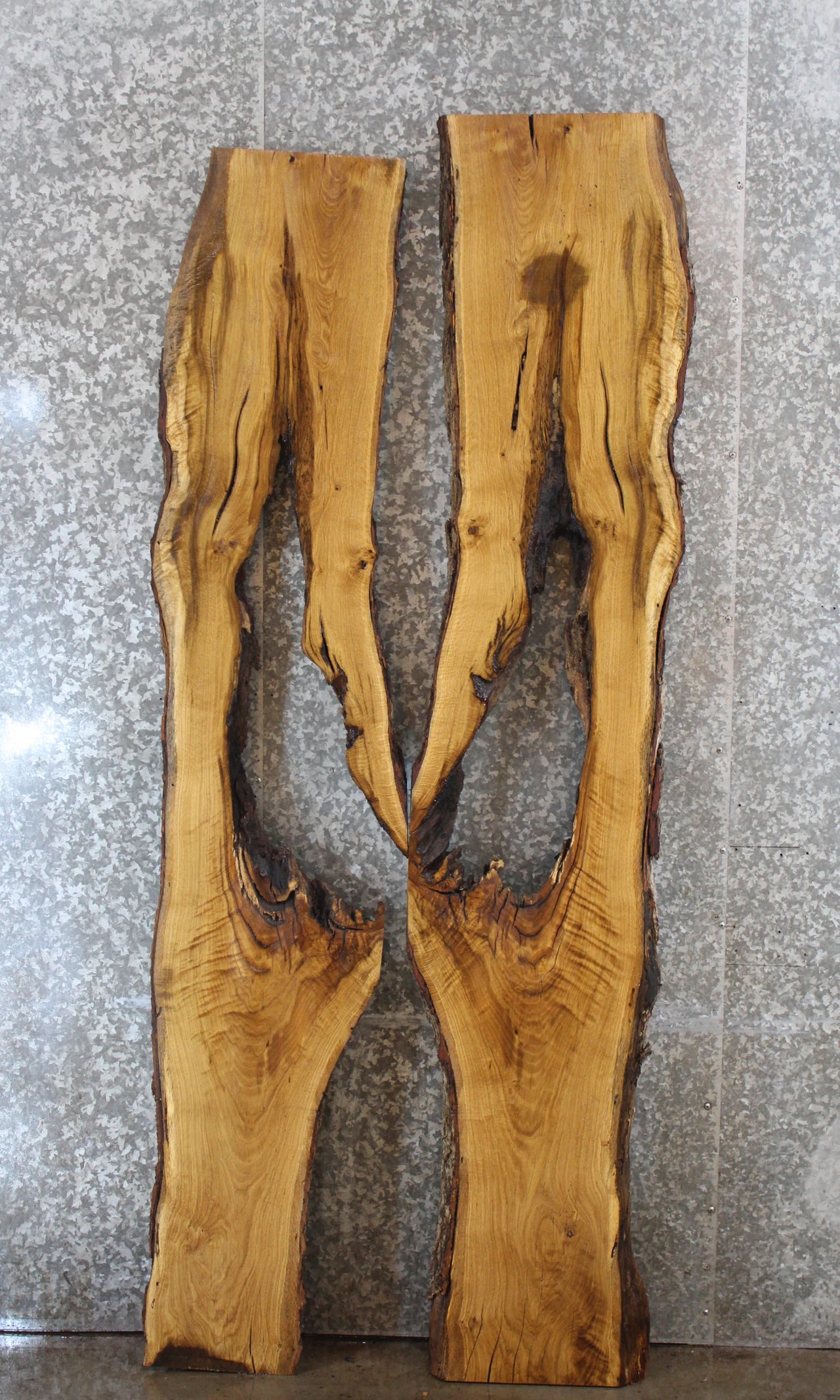2- Salvaged Live Edge Oak River Table Top Slabs 40757-40758