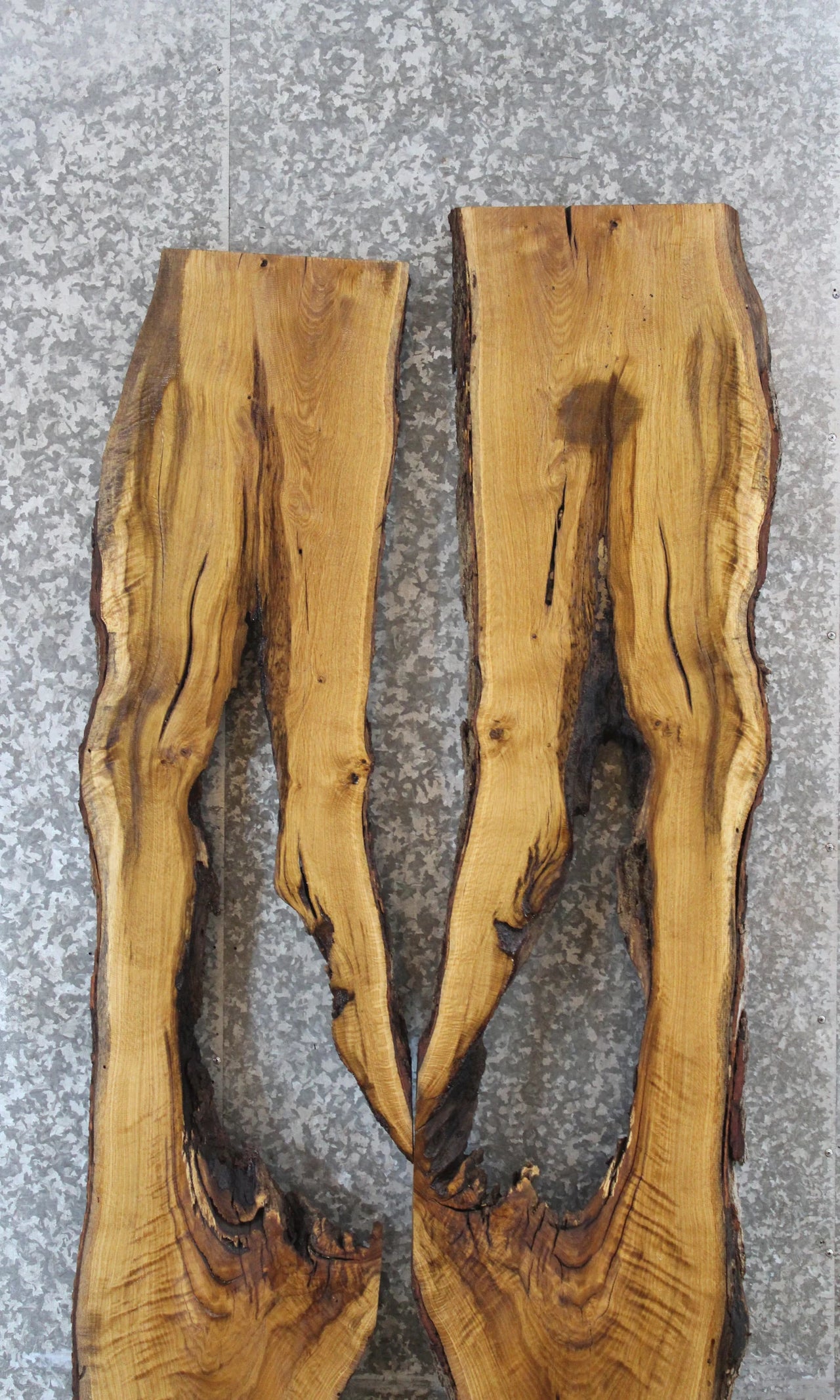 2- Salvaged Live Edge Oak River Table Top Slabs 40757-40758