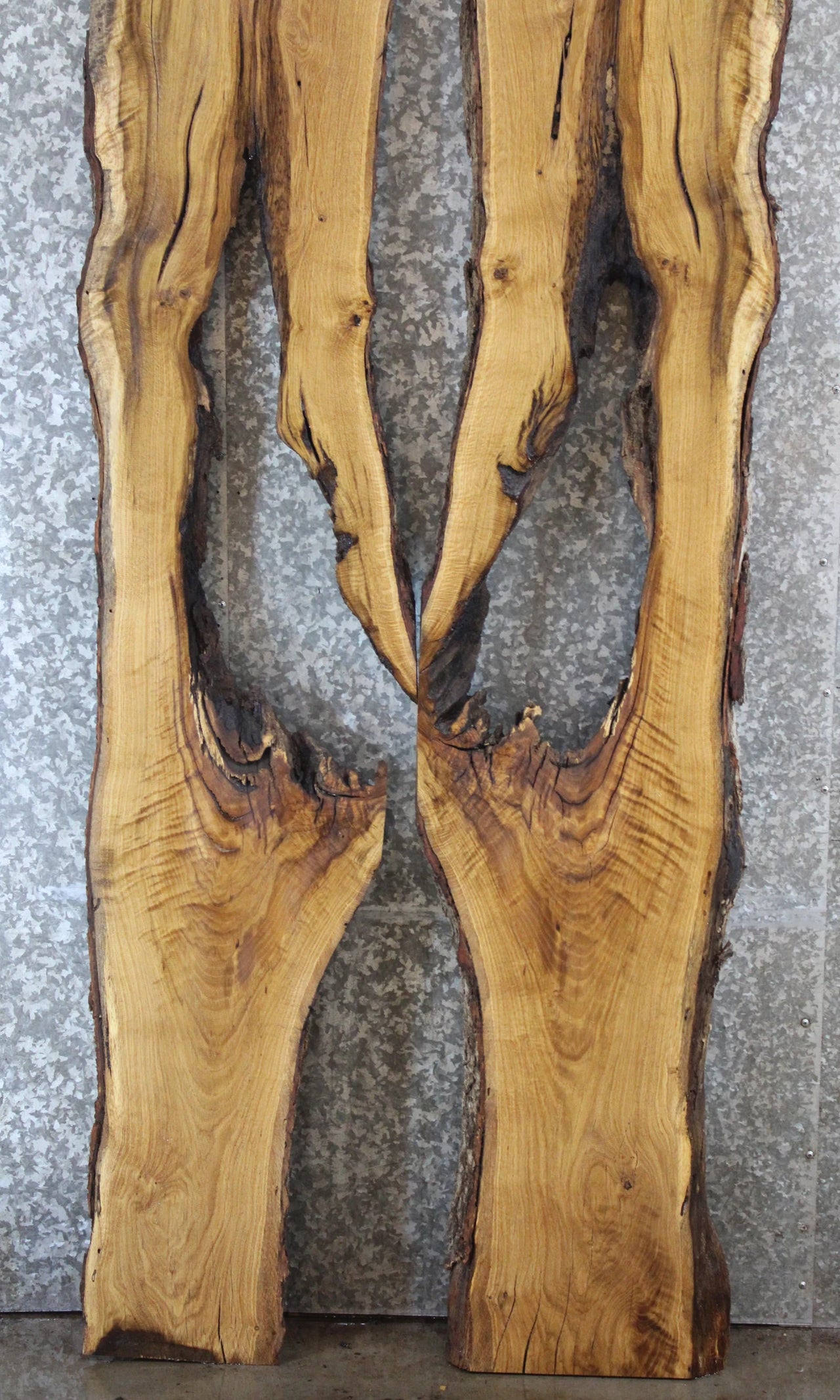 2- Salvaged Live Edge Oak River Table Top Slabs 40757-40758