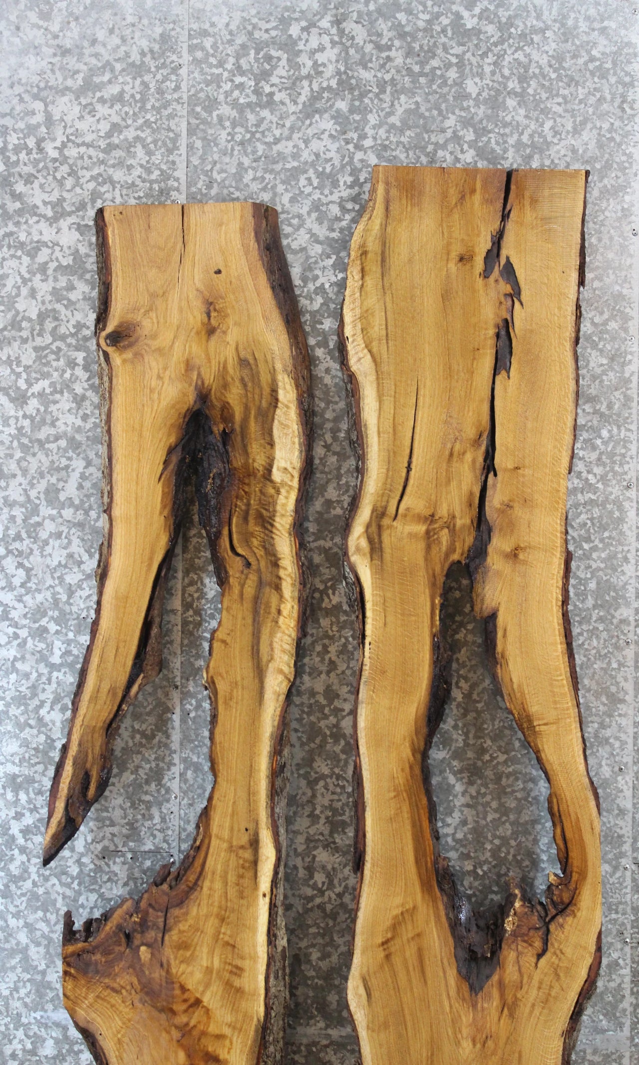 2- Salvaged Live Edge Oak River Table Top Slabs 40757-40758