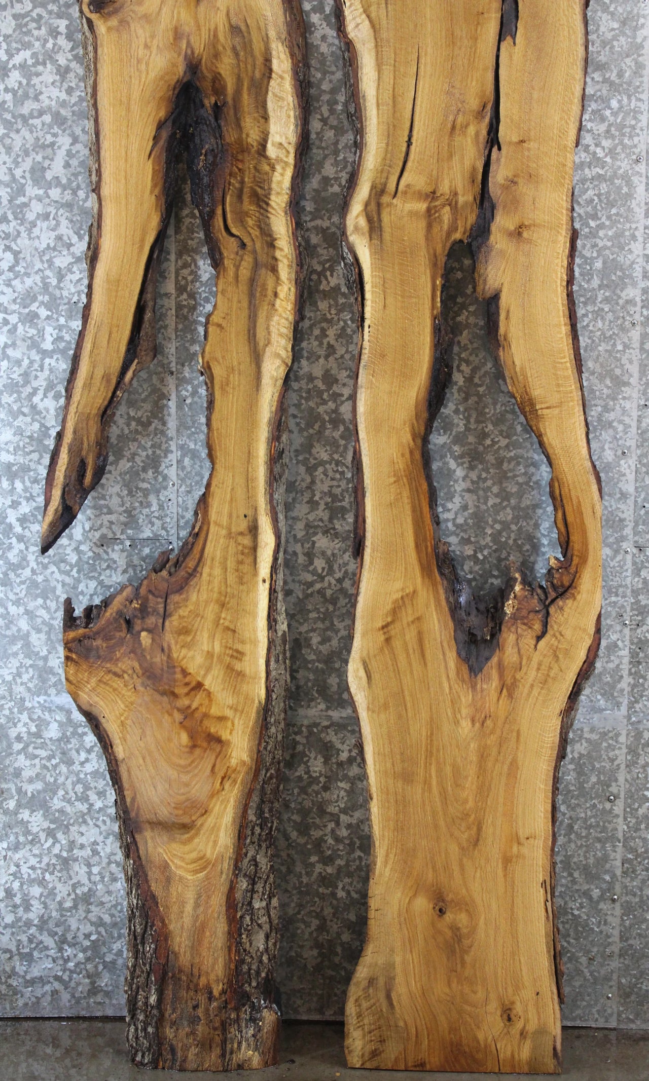2- Salvaged Live Edge Oak River Table Top Slabs 40757-40758