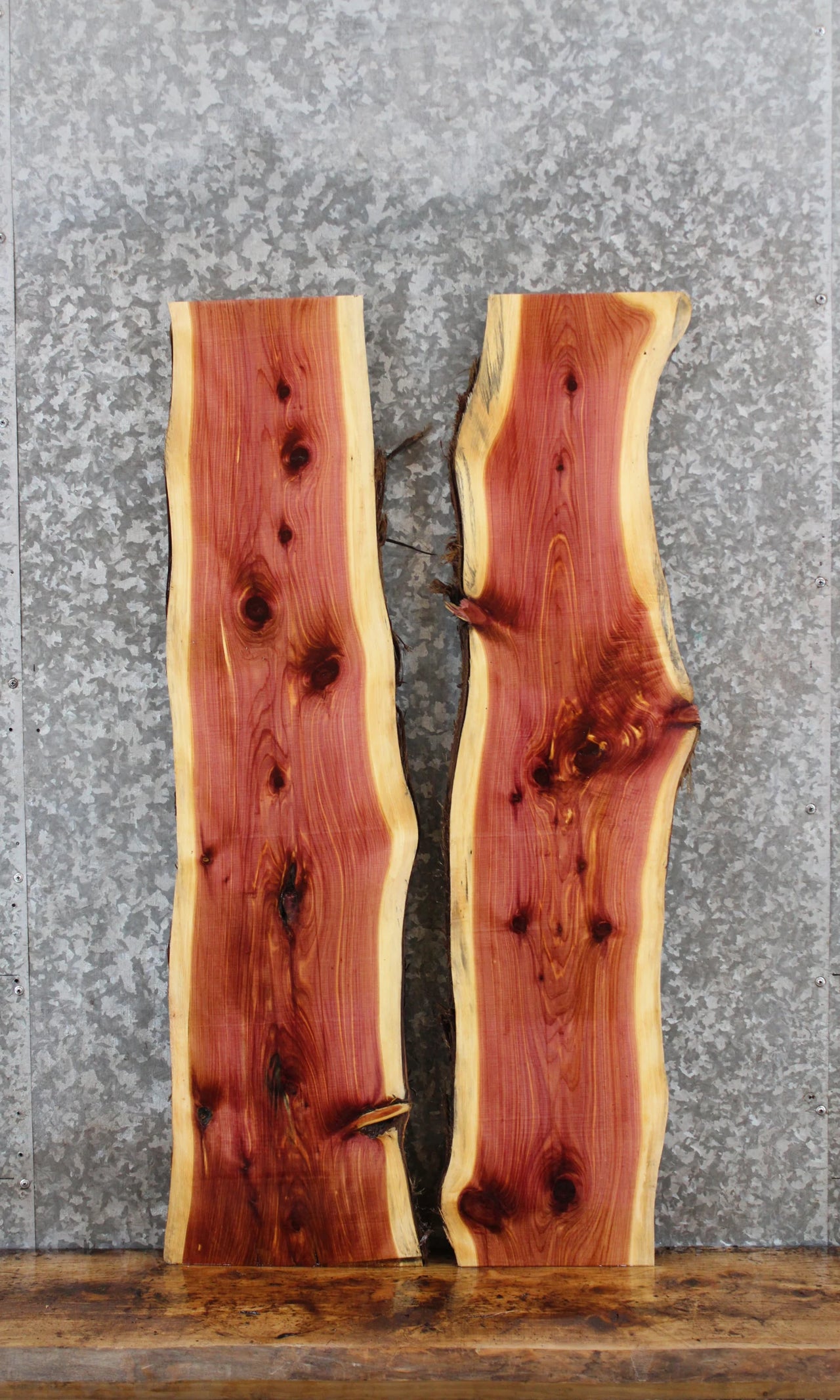 2- Salvaged Live Edge Red Cedar Wall Shelves/ Wood Slabs 4092-4093