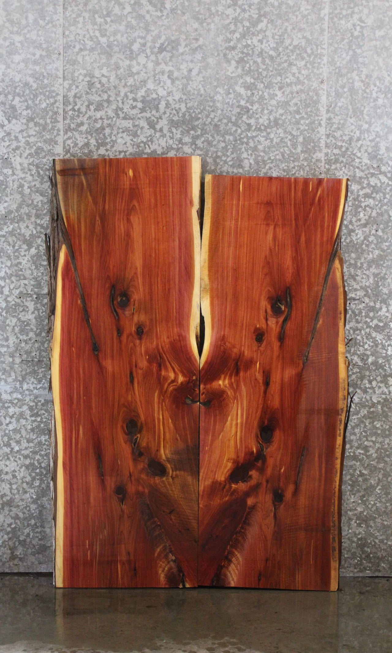 2- Red Cedar Live Edge Book Match Dining Table 42008