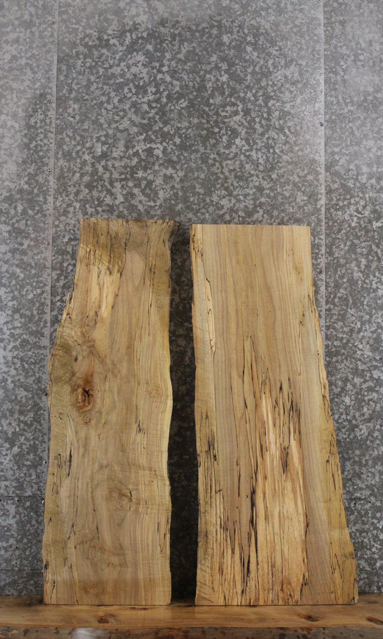 2- Spalted Maple Live Edge Bench Slabs, Great Character 42120