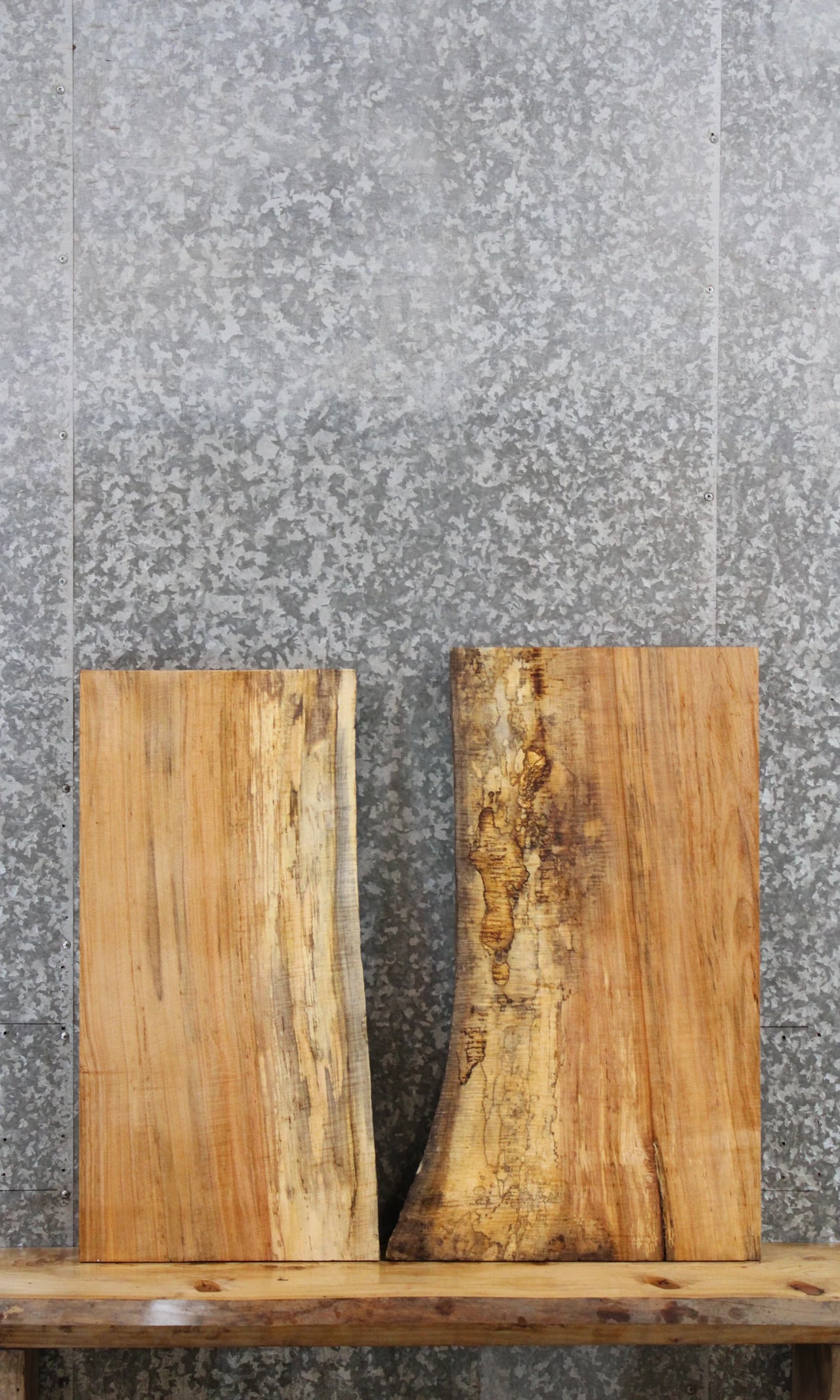 2- Spalted Live Edge Wood Slabs, Maple End Table/Shelf Slabs 42224-42225
