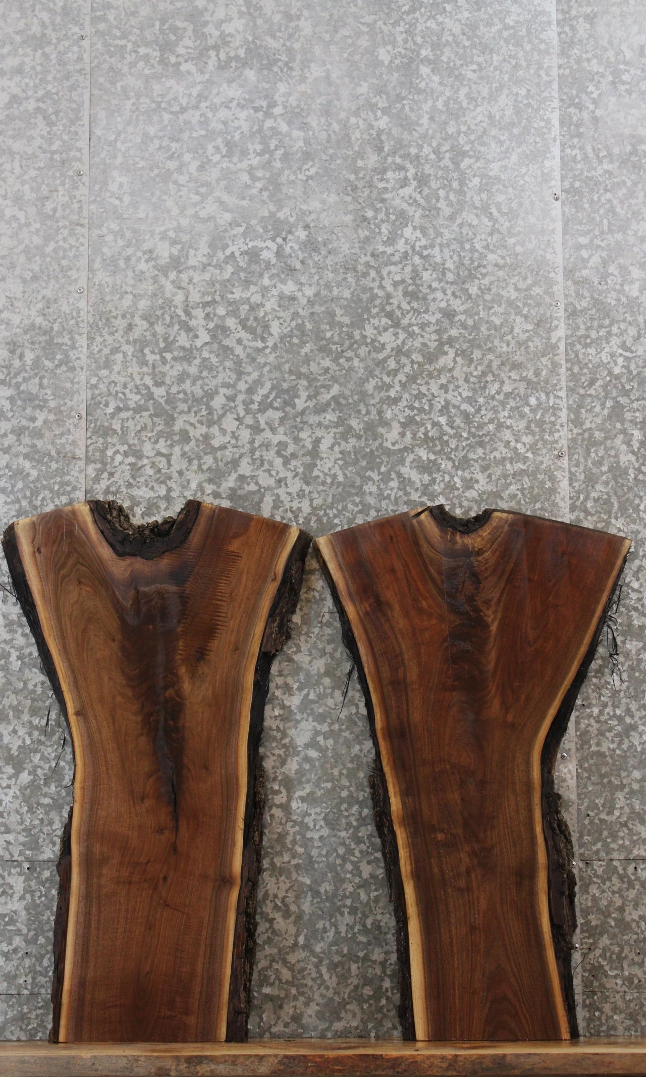 2- Highly Figured Live Edge Black Walnut Slabs/ Wood Side Tables 42300-42301