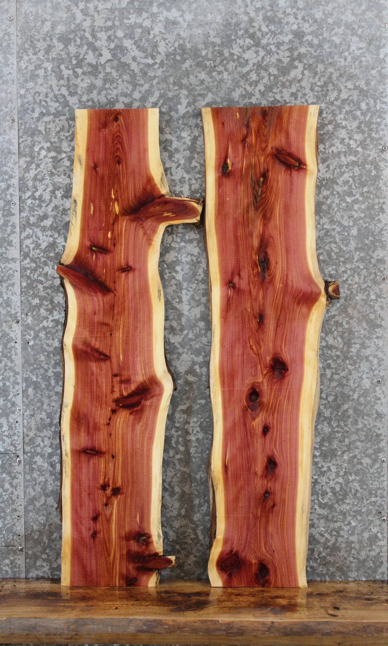 2- Natural Edge Red Cedar Book Shelves 4231-4232