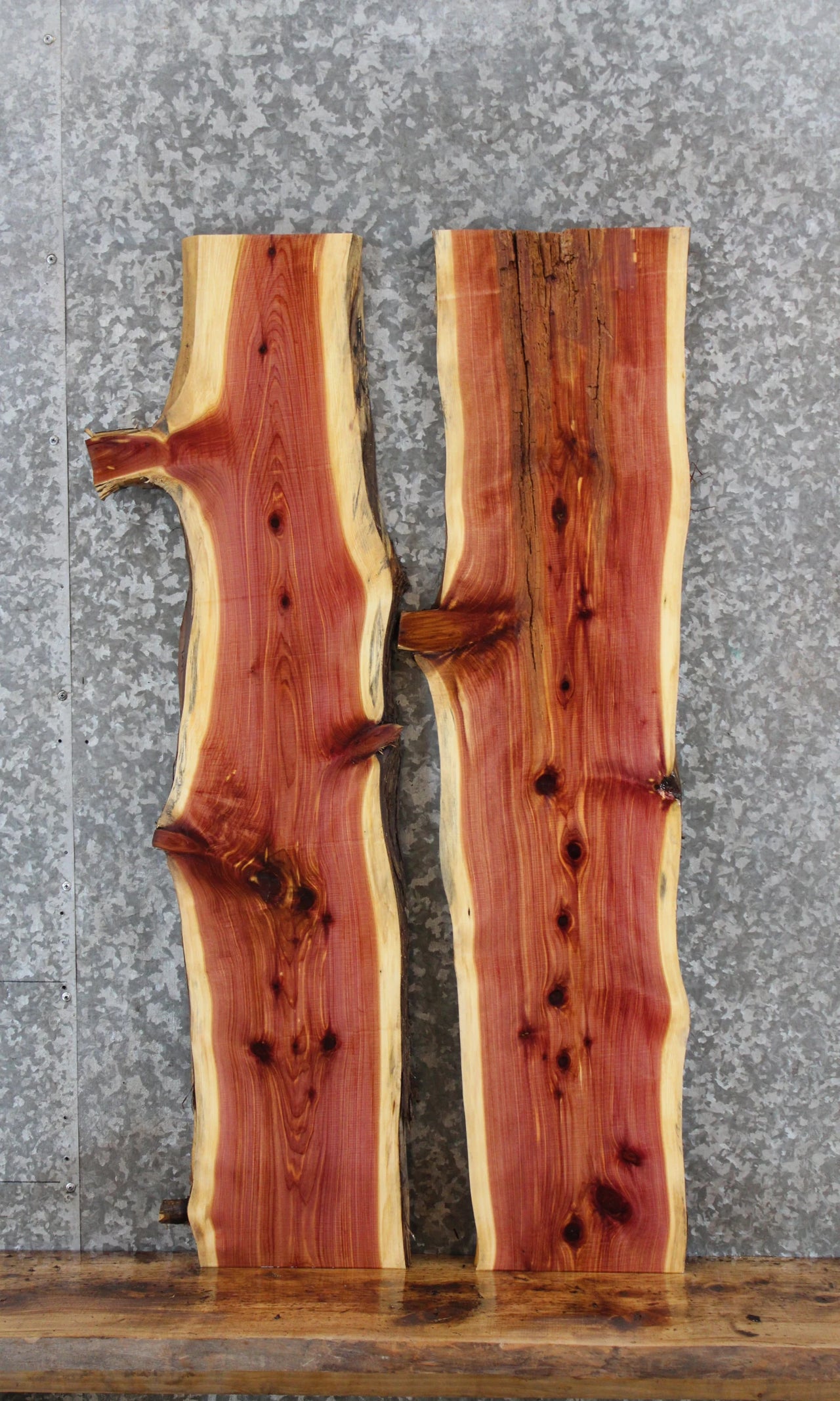 2- Natural Edge Red Cedar Book Shelves 4231-4232
