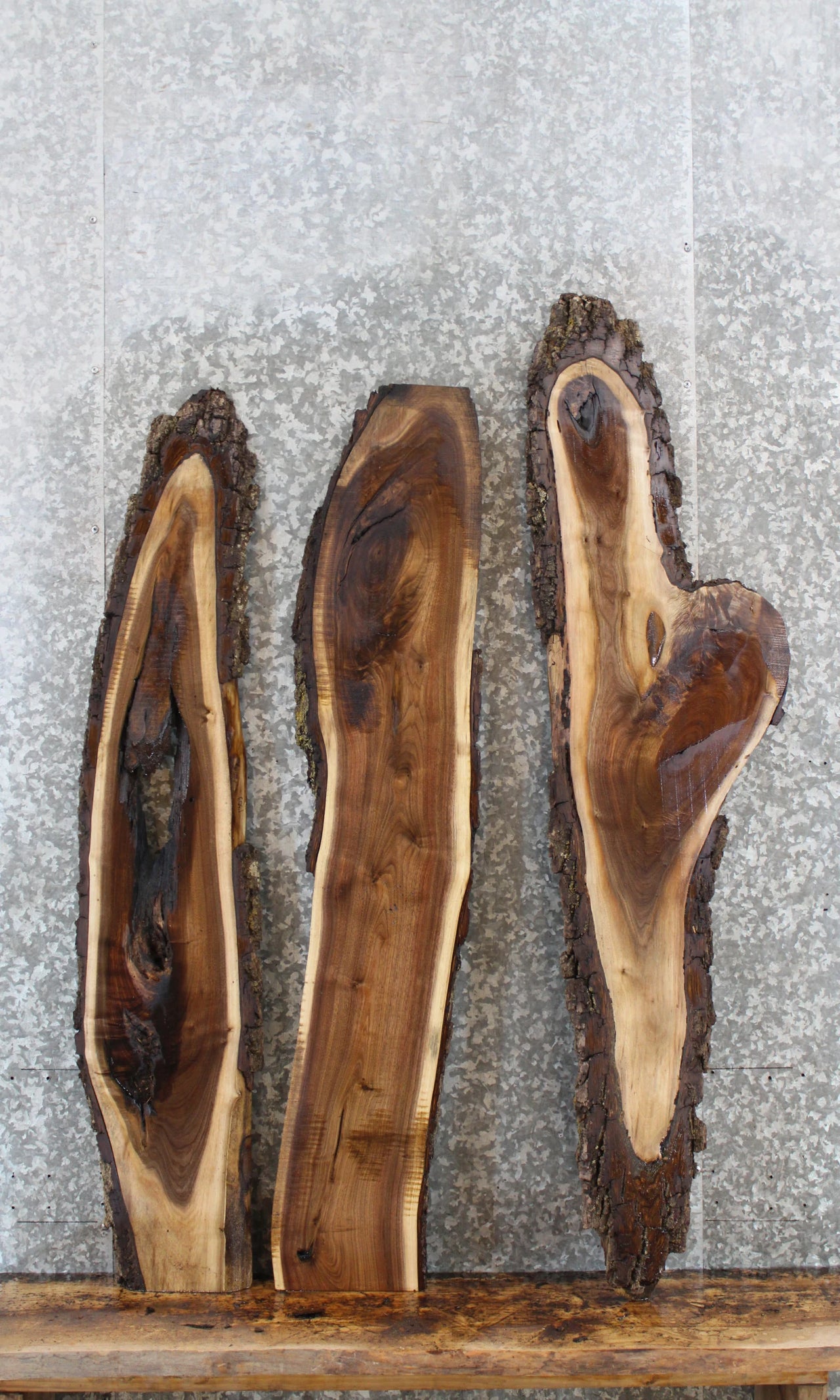 3- Rustic Live Edge Black Walnut Craft Pack Boards 1303-1305