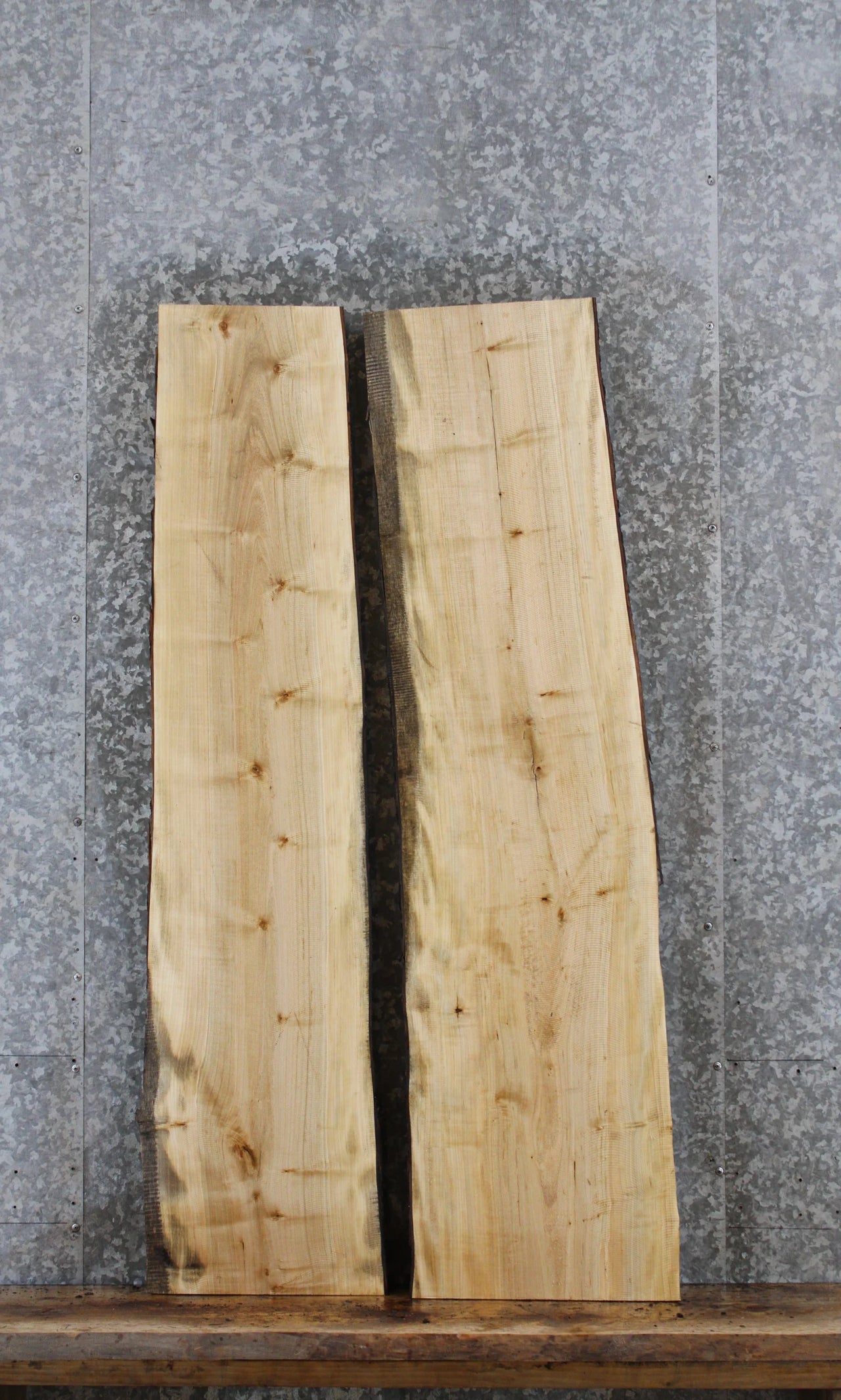2- Salvaged Live Edge Maple Slabs, Wood Shelf Boards 447-448
