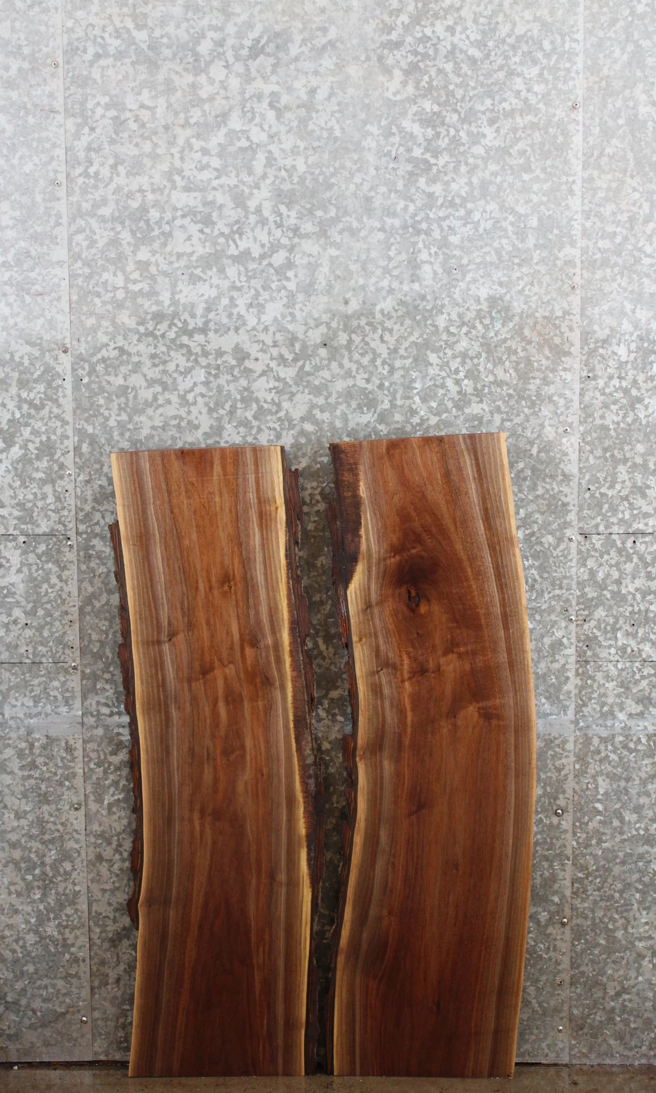 2- Black Walnut Natural Edge Side Table Top/Wall Shelves 4732-4733