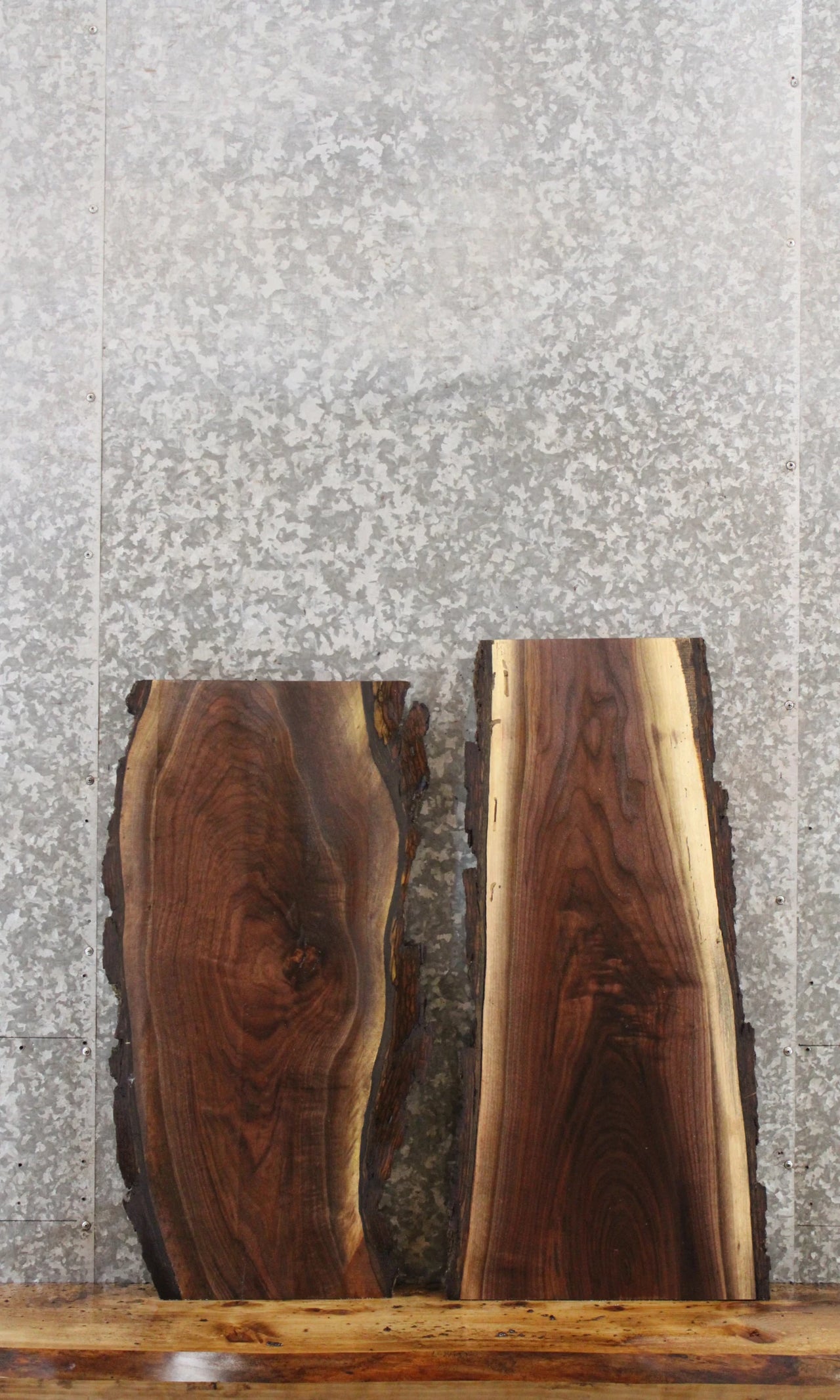 2- Figured Black Walnut Live Edge Wood Slabs, Charcuterie Boards 5076-5077