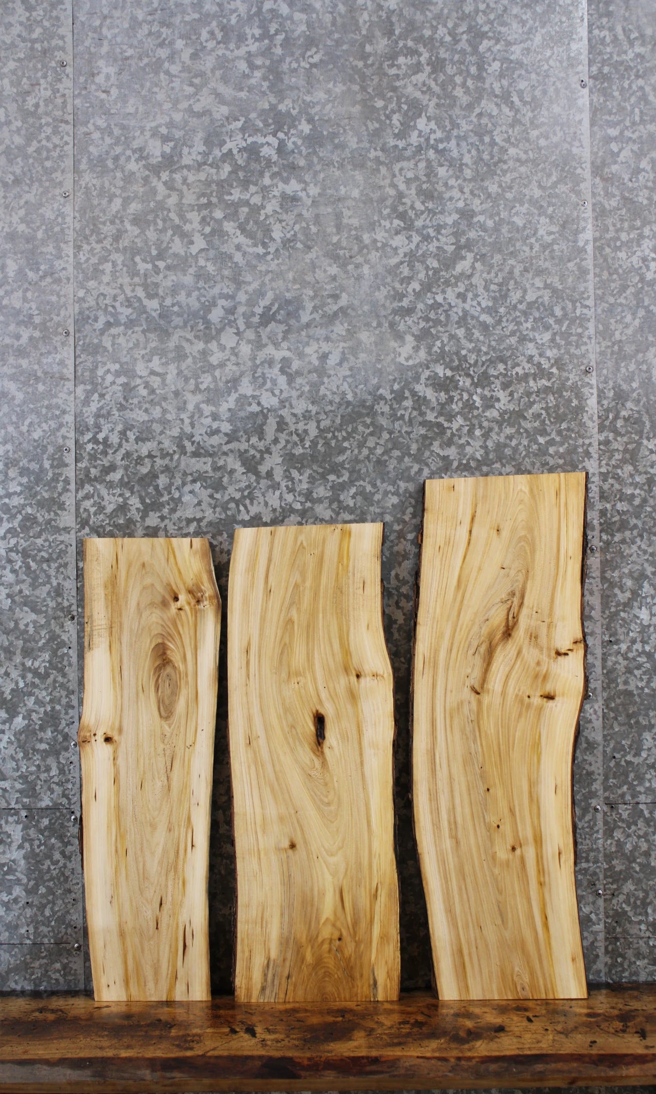 3- Natural Edge Slabs, Live Edge Hickory Taxidermy Boards 5243-5245