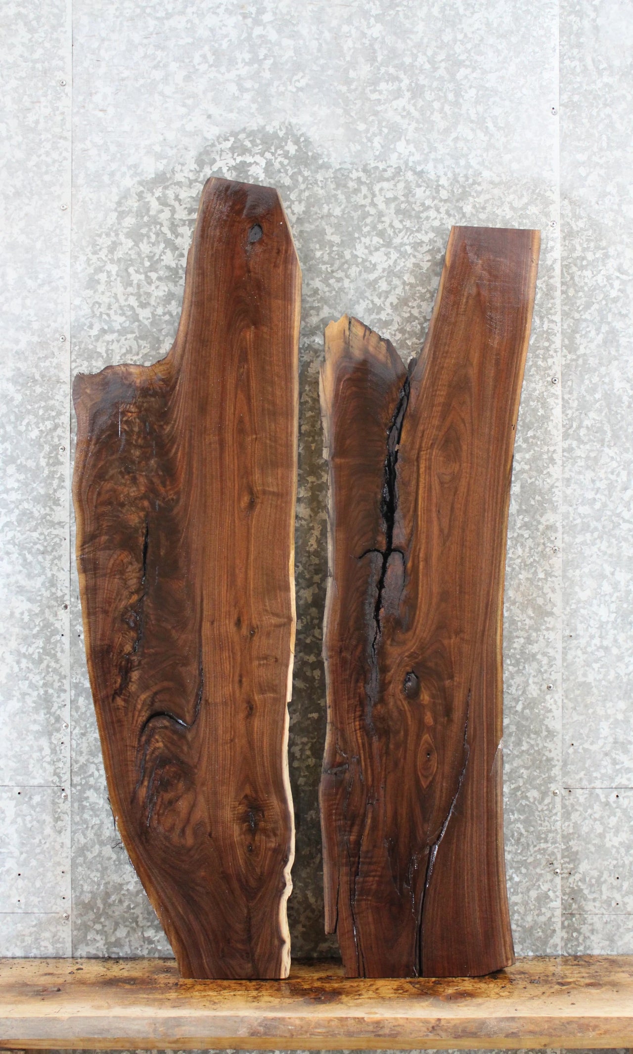 2- Rustic Live Edge Black Walnut Coffee Table Top 529-530