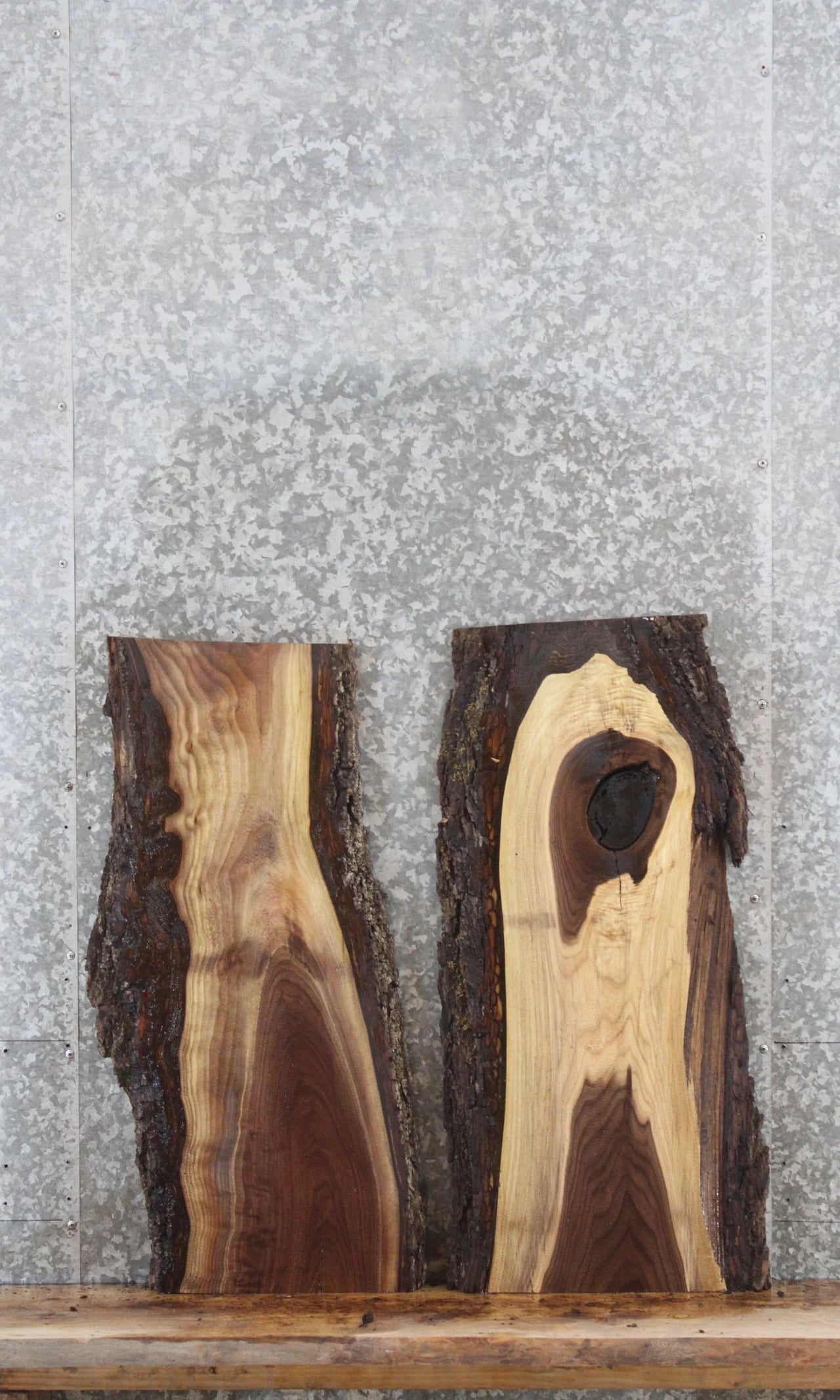 2- Salvaged Live Edge Black Walnut End Table Tops 5359-5360