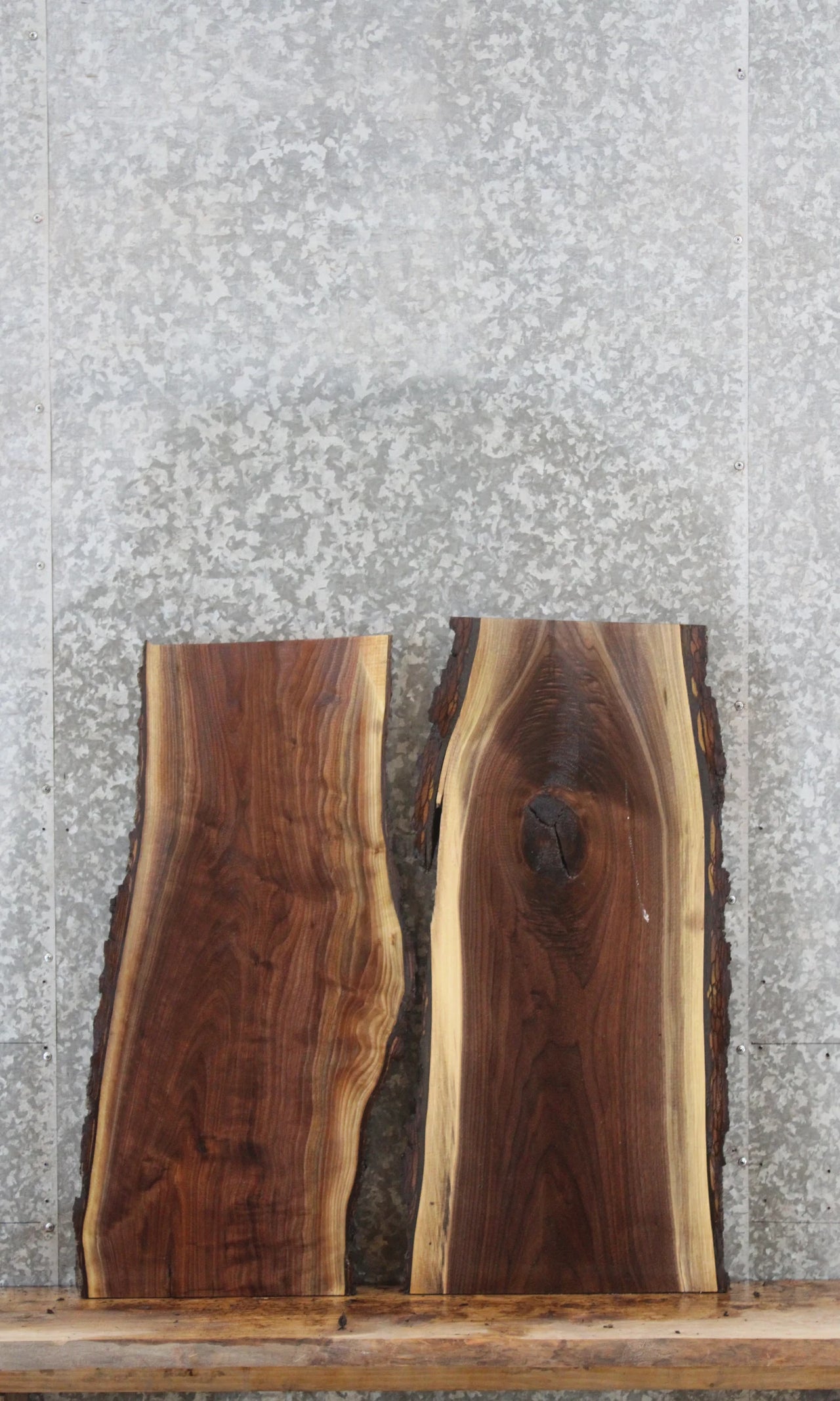 2- Salvaged Live Edge Black Walnut End Table Tops 5359-5360