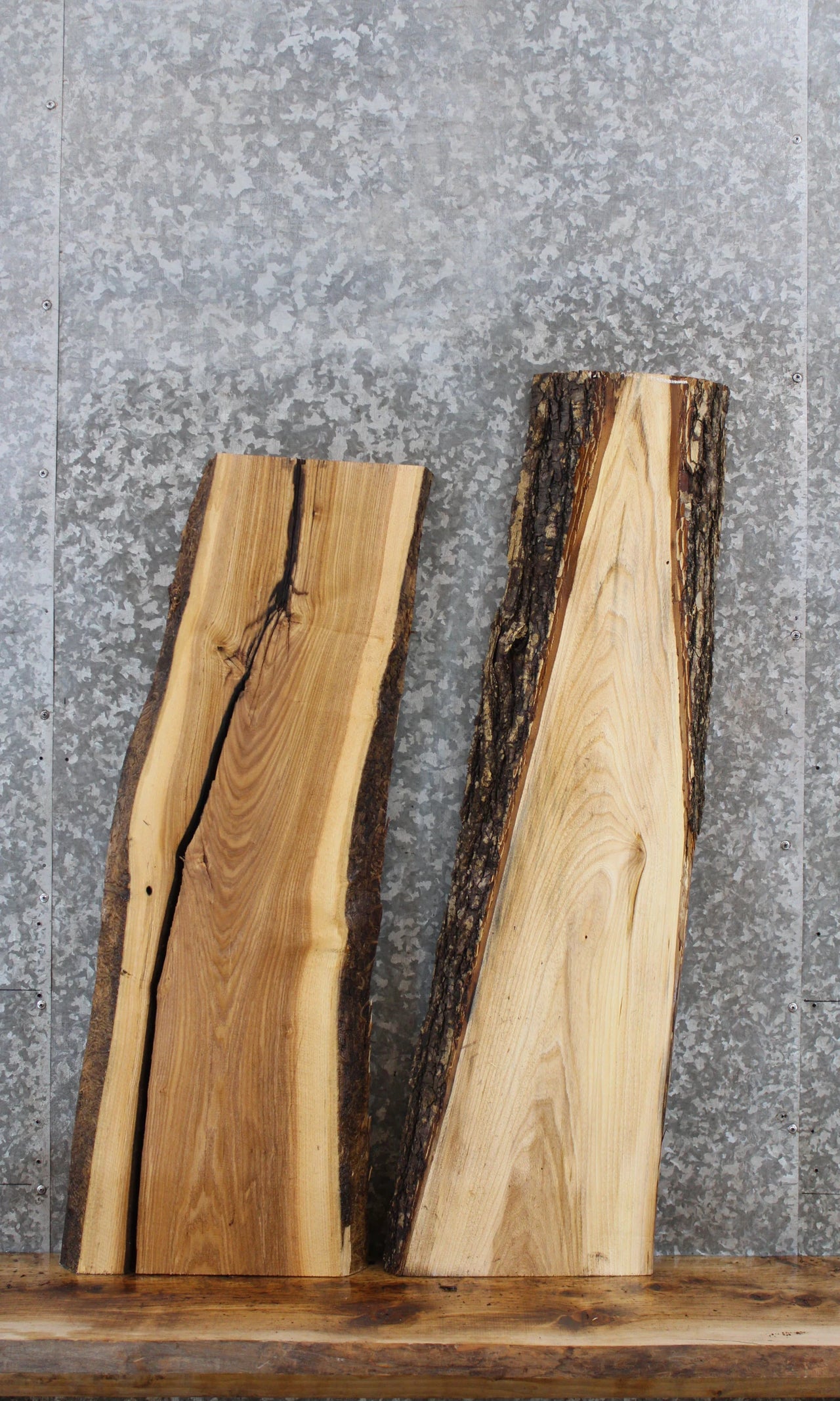 2- Natural Edge Ash Wood Slabs, Live Edge Wood 762-763