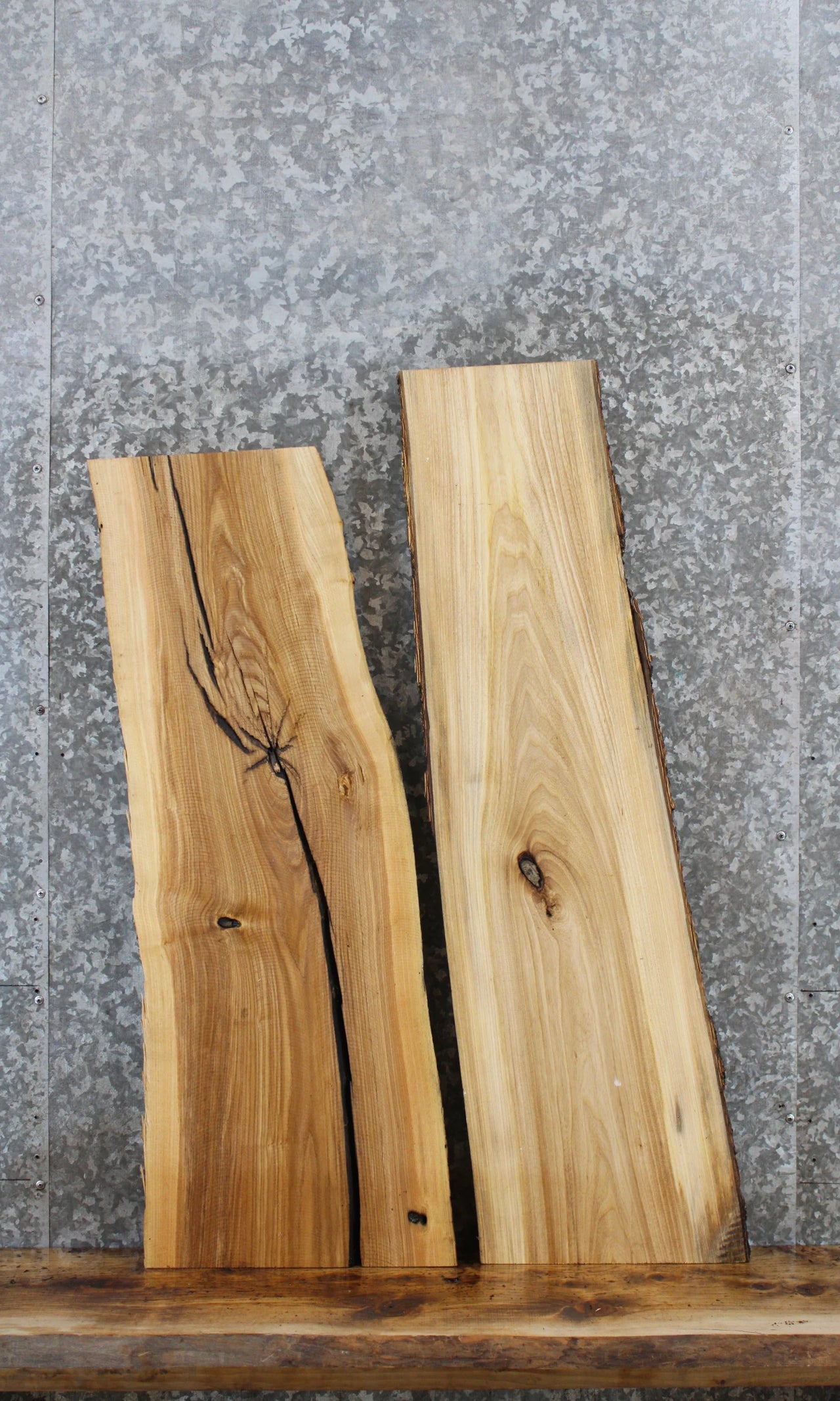 2- Natural Edge Ash Wood Slabs, Live Edge Wood 762-763