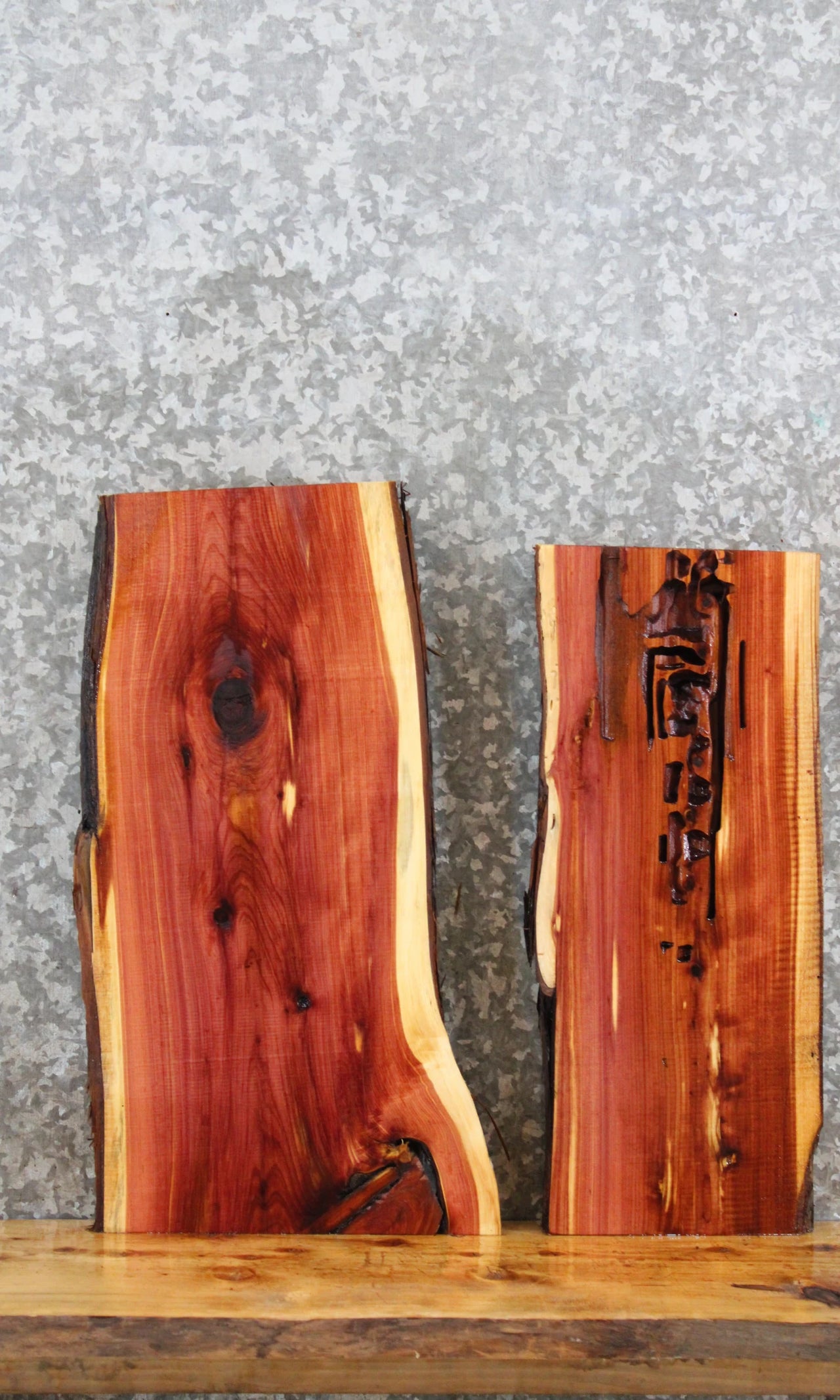 2- Red Cedar Live Edge Charcuterie Boards/Taxidermy Slabs 7804-7805