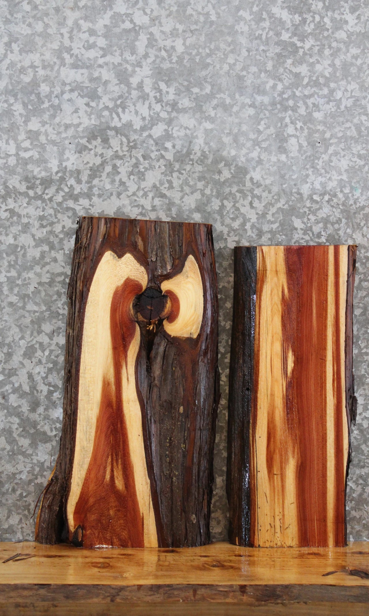 2- Red Cedar Live Edge Charcuterie Boards/Taxidermy Slabs 7804-7805